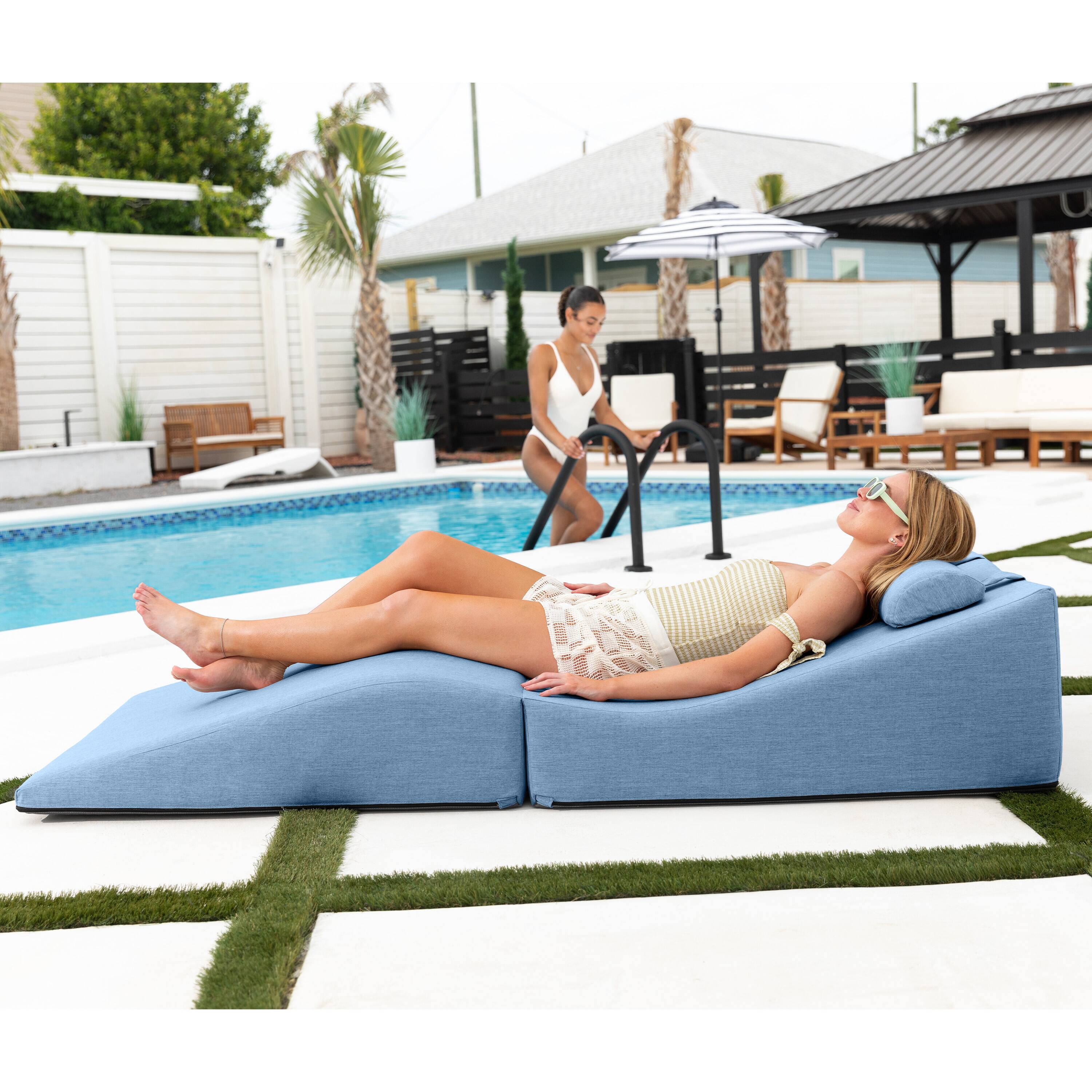 Angle. Jaxx - Jaxx Clermont Sun Lounger - Luxurious Waterproof Poolside Lounge & Outdoor Chaise - Sunbrella Ocean Blue - Marine Grade Vinyl.