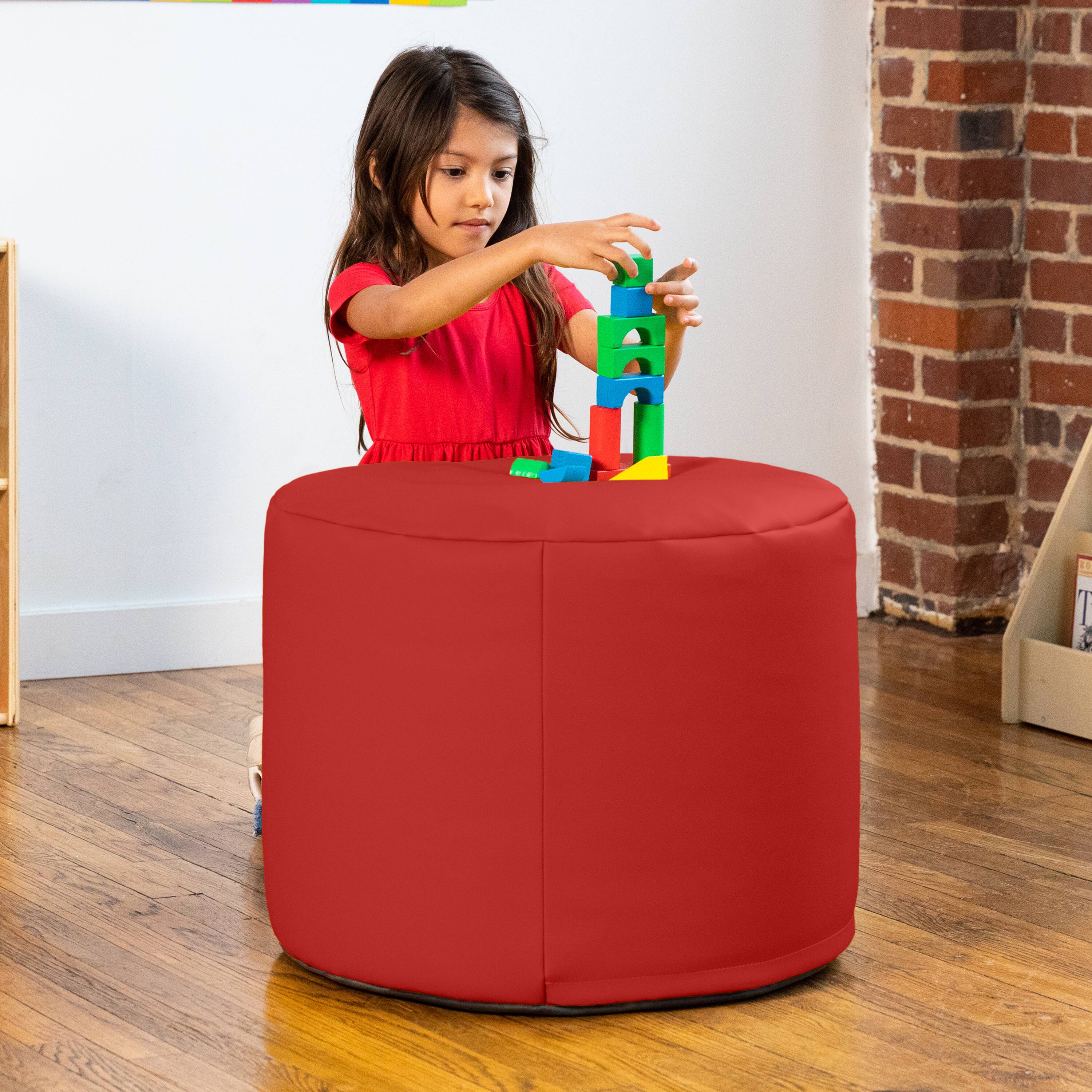 Back. Jaxx - Jaxx Mallo Modular Pouf Classroom Bean Bag Seat, Premium Vinyl - Red - Red.