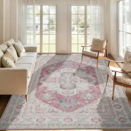 RYHNUYNE - 8x10 Area Rugs Living Room Rug Washable Vintage Boho Rug No Slip Stain Resistant Soft Carpet Indoor Floor Floral Carpets - Painting