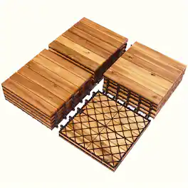 Boyel Living - 10PCS 11.8 x 11.8 inch Interlocking Acacia Wood Deck Tiles for Outdoor Patio Garden and Poolside - Natural