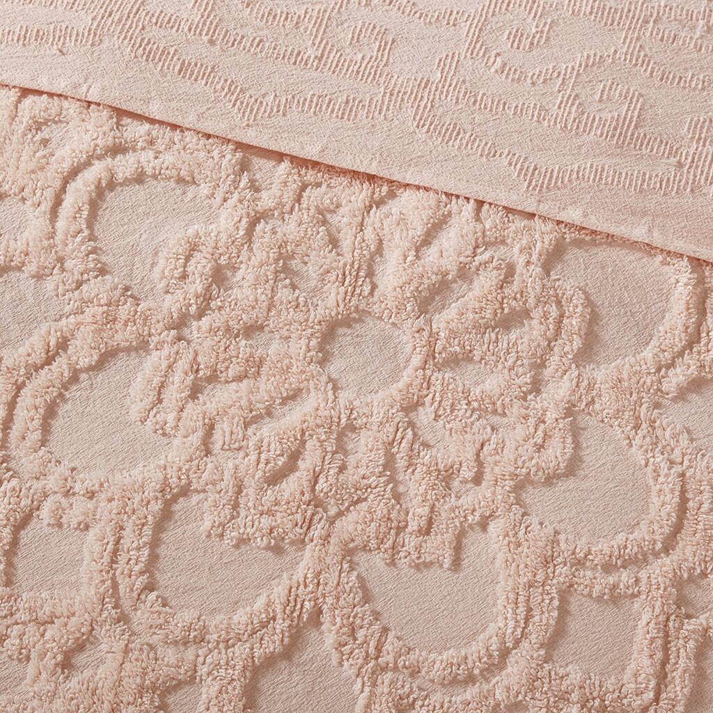 Alt View 5. Gracie Mills - Gracie Mills Ray Boho Tufted Cotton Chenille Medallion Fringe Coverlet Set - Blush.