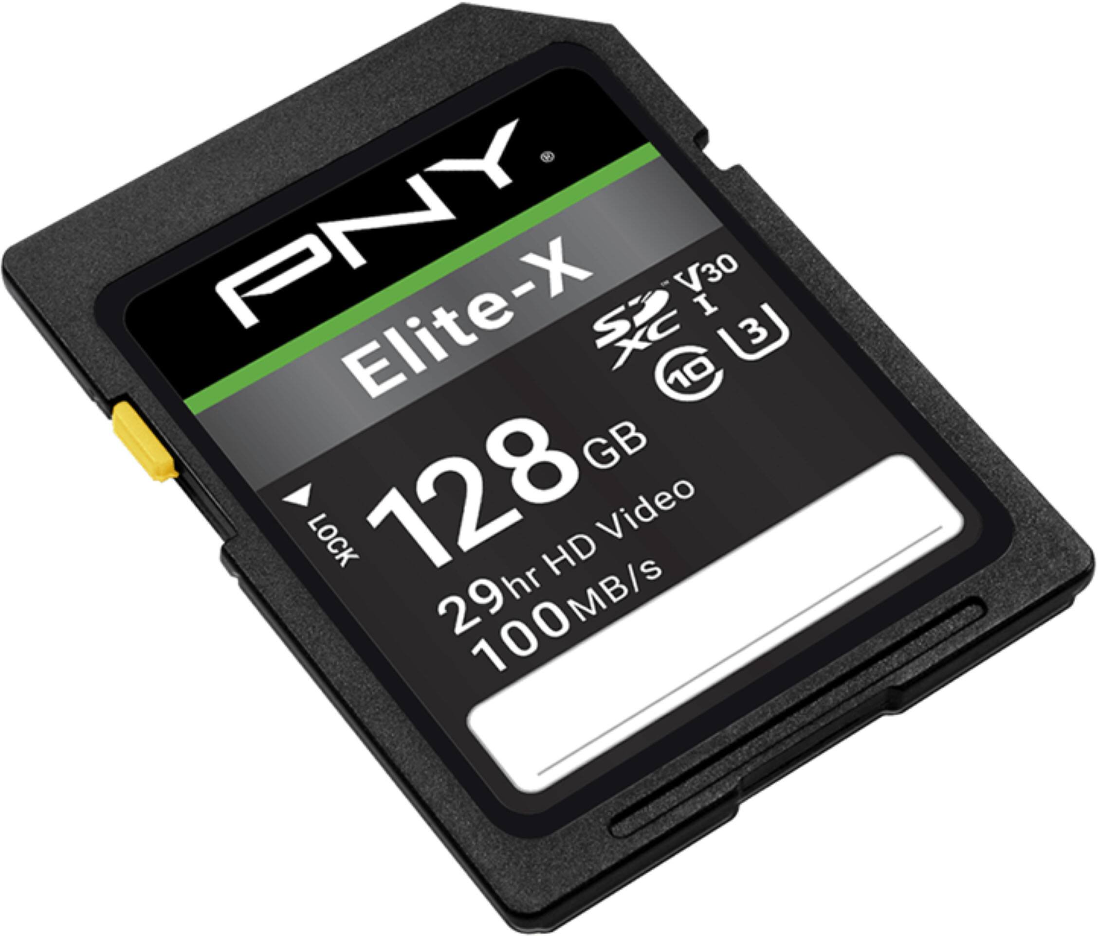 PNY Elite-X  
128 GB  
29hr HD Video  
100 MB/s  
V30  
XC I  
LOCK