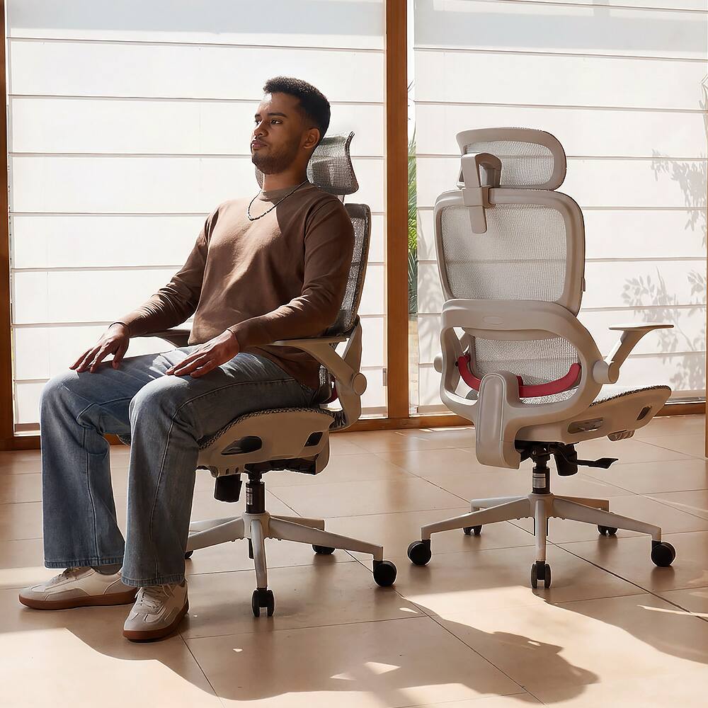 Angle. SIHOO - B100 Desk Chair, Ergonomic Office Chair with Zoned Back Support, 2D Wide Headrest, High Back Executive Chair - White.