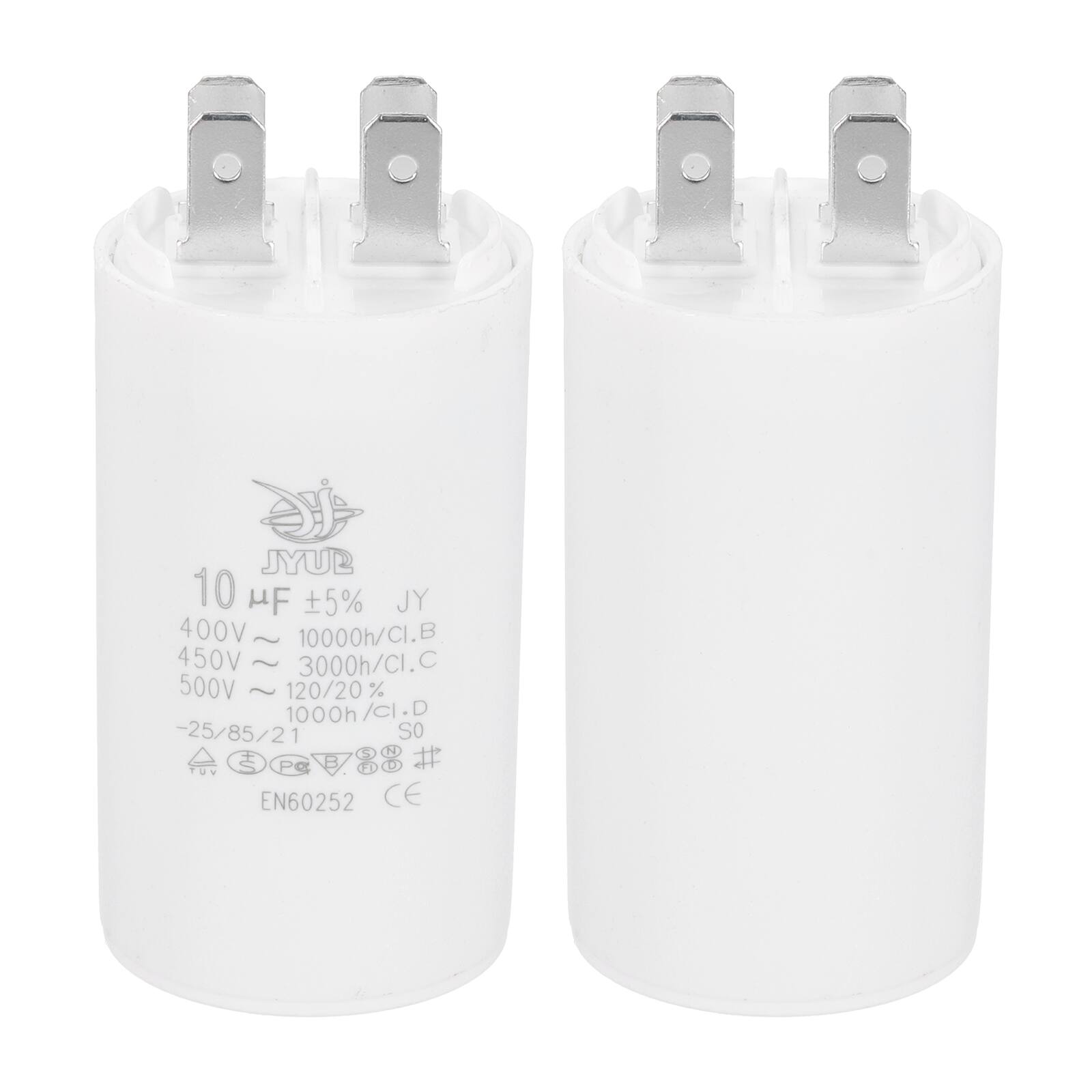 JYUB  
10 µF ±5%  
JY  
400V ~ 10000h/CI.B  
450V ~ 3000h/CI.C  
500V ~ 120/20% 1000h/CI.D  
-25/85/21  
So  
CV88#  
EN60252  
CE