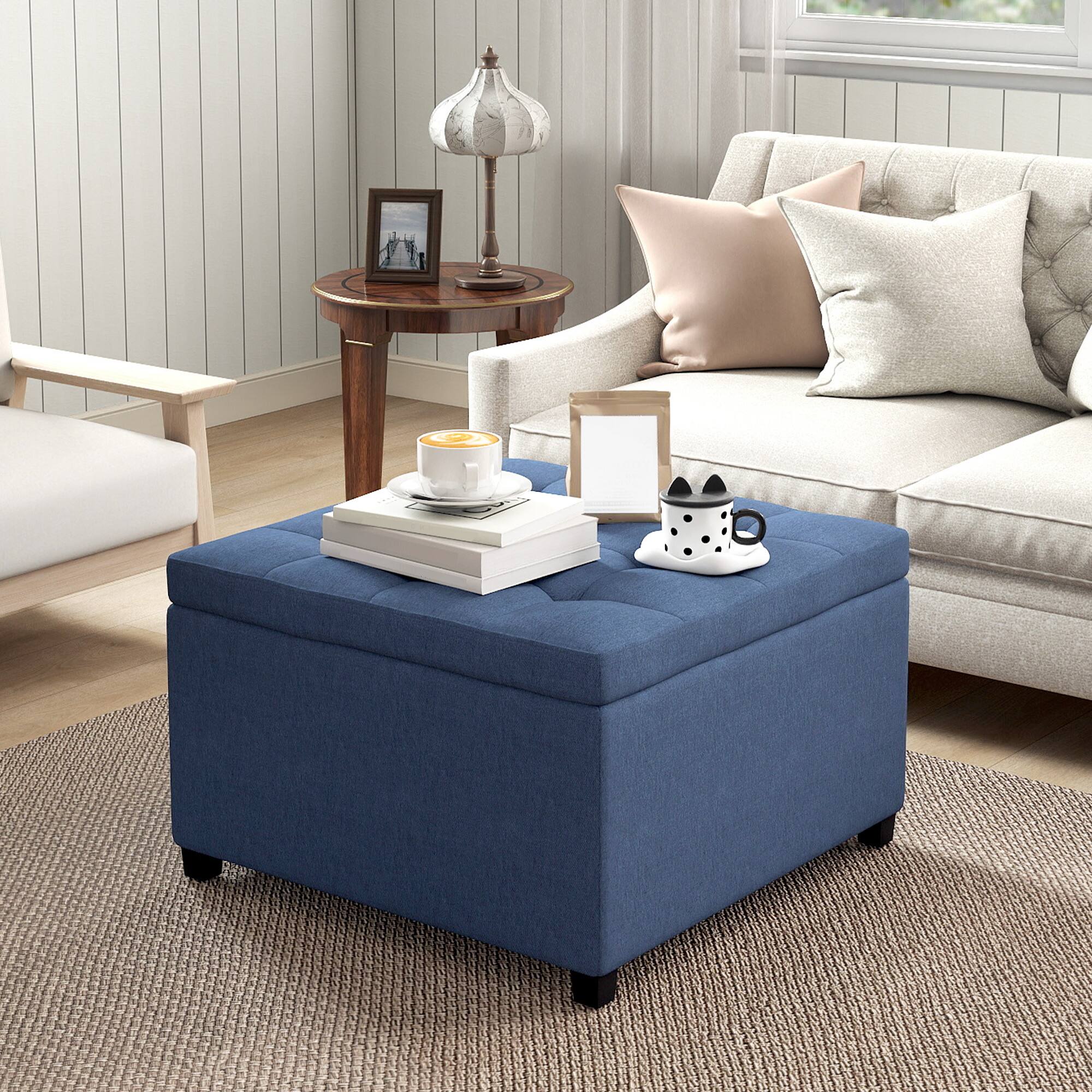 Alt View 1. Homcom - Storage Ottoman Bench, Button Tufted Ottoman with Flip Top for Living Room - Blue.