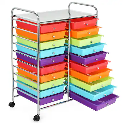 Front. Gymax - Gymax Office Rolling Cart 20 Storage Drawers Scrapbook Paper Studio Organizer Polychromatic - Multicolor.