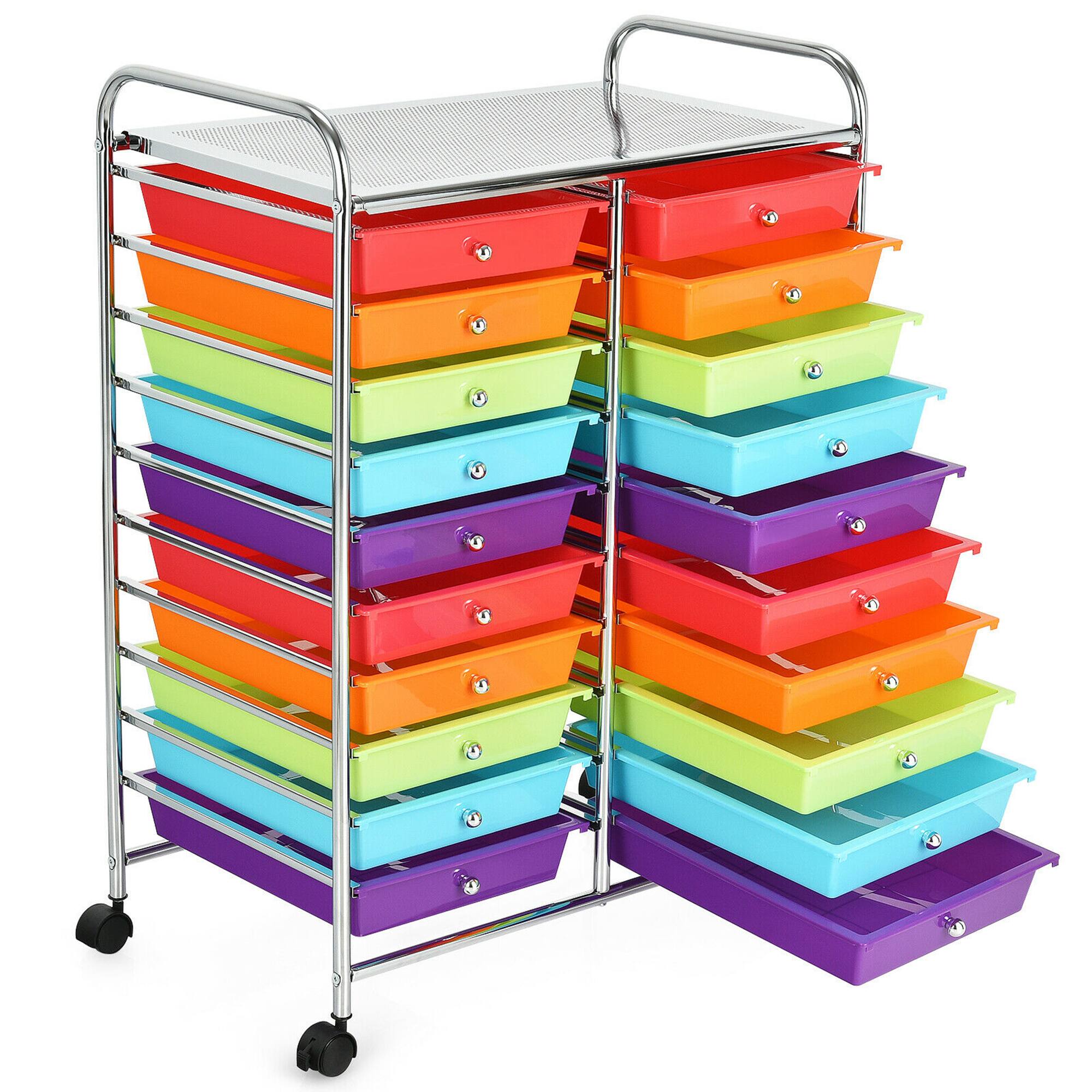 Front. Gymax - Gymax Office Rolling Cart 20 Storage Drawers Scrapbook Paper Studio Organizer Polychromatic - Multicolor.