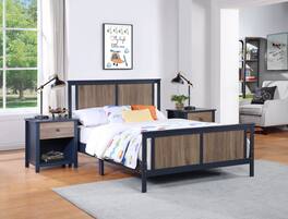 APRILSOUL - Connelly Full Bed Midnight Blue and Vintage Walnut - Dark Blue