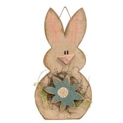 Alt View 1. BreeBe - Rustic Wood Hanging Bunny w/Daisy  - 18"H - 3 Asstd. - Off-White, Pink, Blue, Yellow.