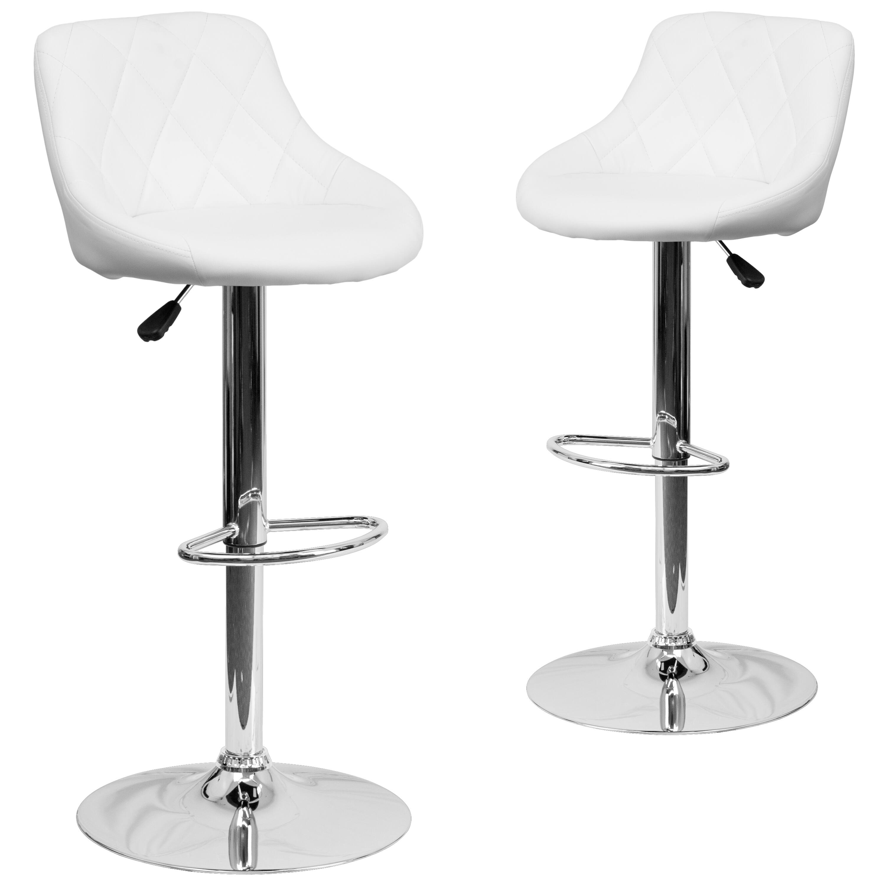 Alt View 1. Emma + Oliver - 2 Pack Contemporary Vinyl Bucket Seat Adjustable Height Barstool with Diamond Pattern Back and Chrome Base - White.
