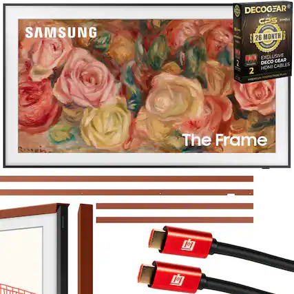 SAMSUNG
The Frame
DECOCGEAR + CPS BUNDLE
CPS 26 MONTH PROTECTION
EXCLUSIVE DECO GEAR HDMI CABLES
PREMIUM PROTECTION PLAN
CPS
26 MONTH
PROTECTION
EXCLUSIVE
DECO GEAR
HDMI CABLES
PREMIUM PROTECTION PLAN