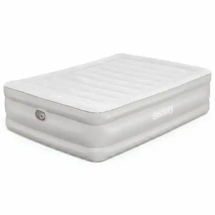 Front. Bestway - Bestway Tritech 20" Queen Air Mattress, Airbed with Built-in AC Pump, Warm Gray - Gray.