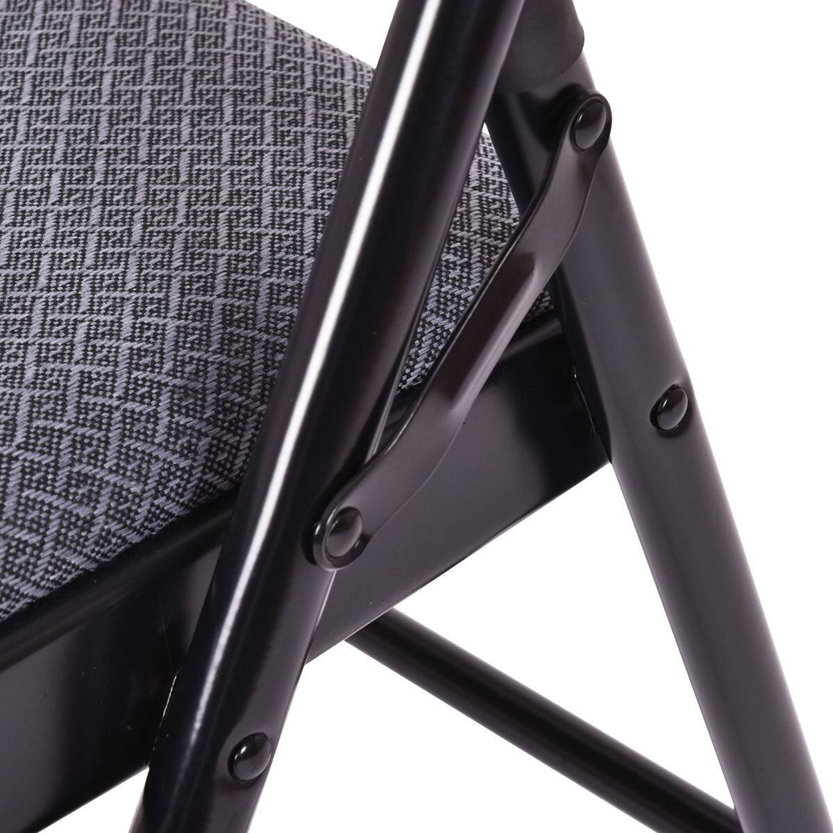 Alt View 1. WELLFOR - 4 Pieces Fabric Upholstered Padded Seat Folding Chairs Set - Black + Gray.