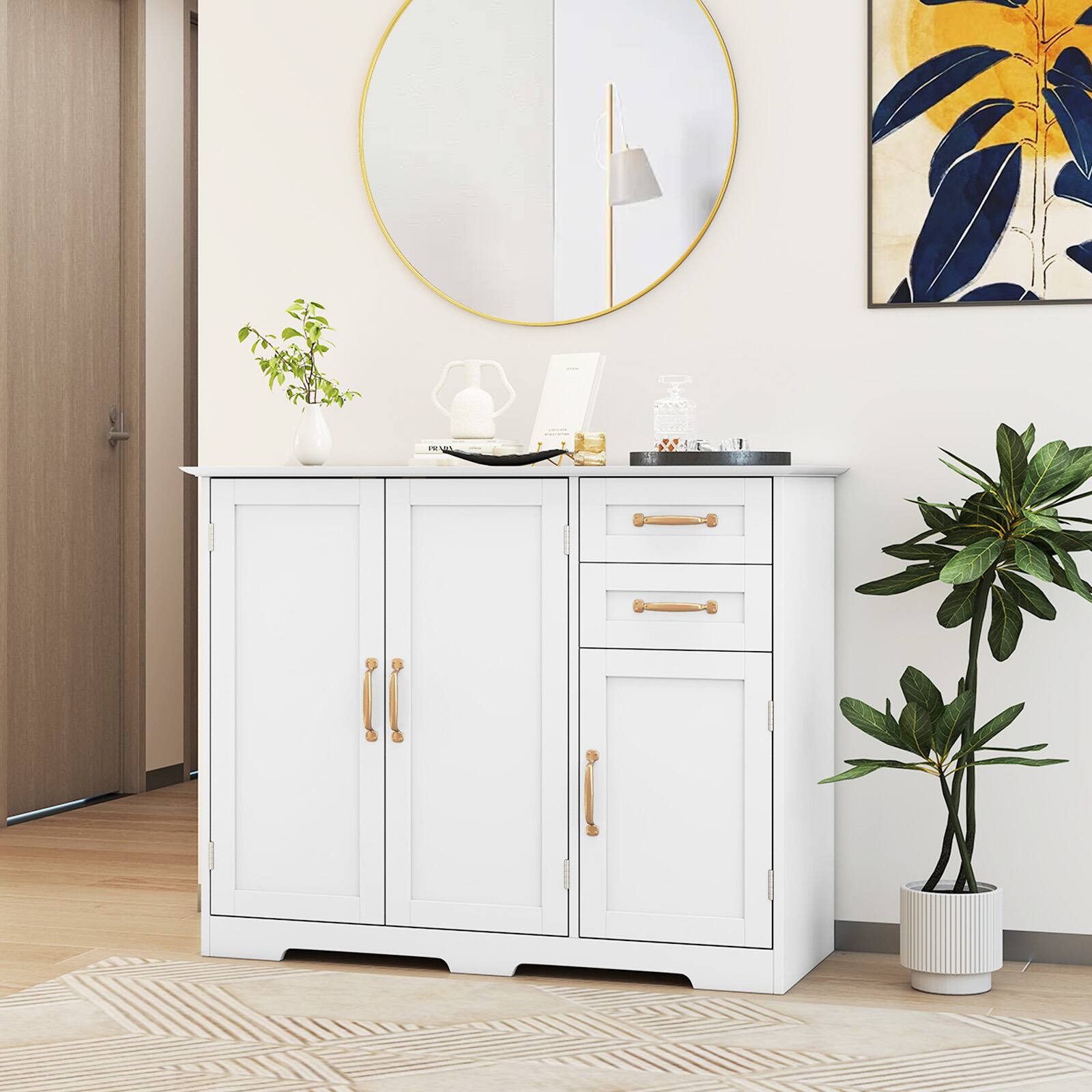 Alt View 1. Costway - Costway 40" Sideboard Buffet Cabinet Modern Kitchen Storage Organizer with 2 Drawers - White.