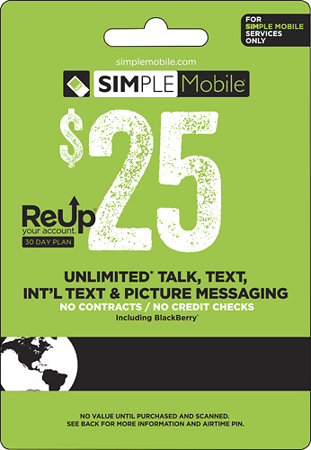 Simple Mobile - $25 ReUp Prepaid Card - Green