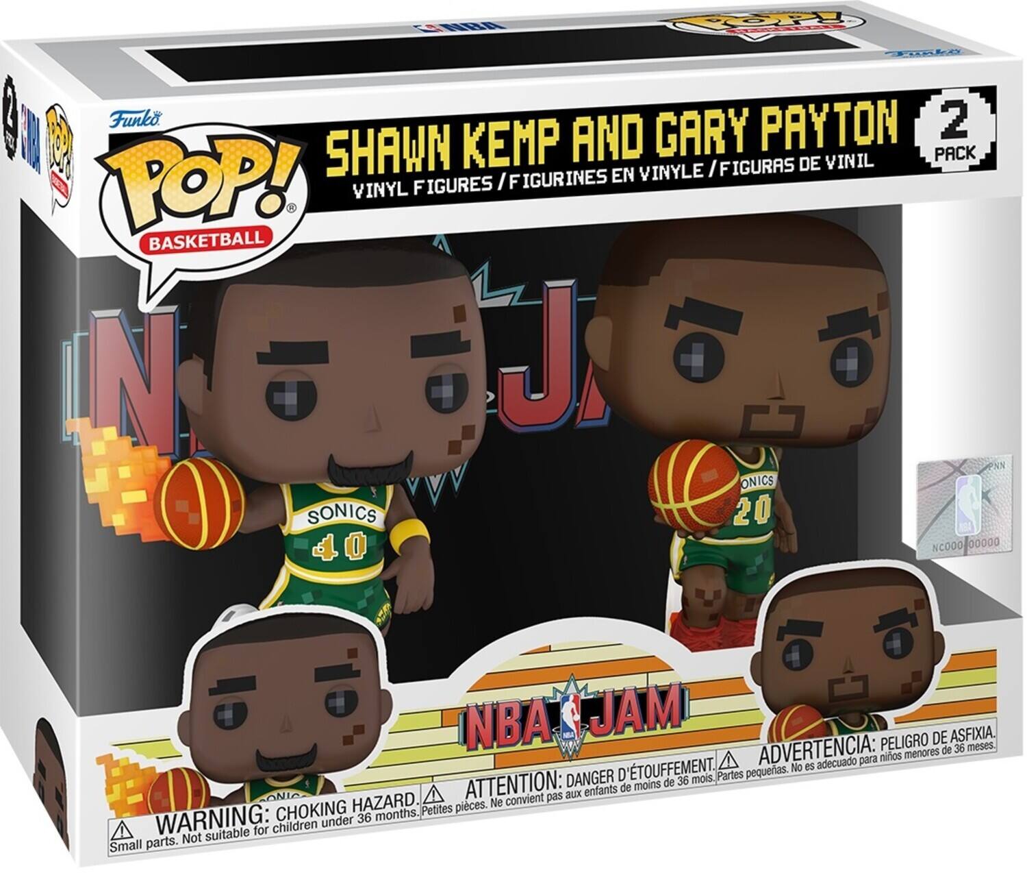 Funko POP! Basketball  
Shawn Kemp and Gary Payton  
Vinyl Figures / Figurines en Vinyle / Figuras de Vinil  
NBA Jam  
2 Pack  

Warning: Choking Hazard. Small parts. Not suitable for children under 36 months.  
Attention: Danger d'étouffement. Ne convient pas aux enfants de moins de 36 mois.  
Advertencia: Peligro de asfixia. No es adecuado para niños menores de 36 meses.