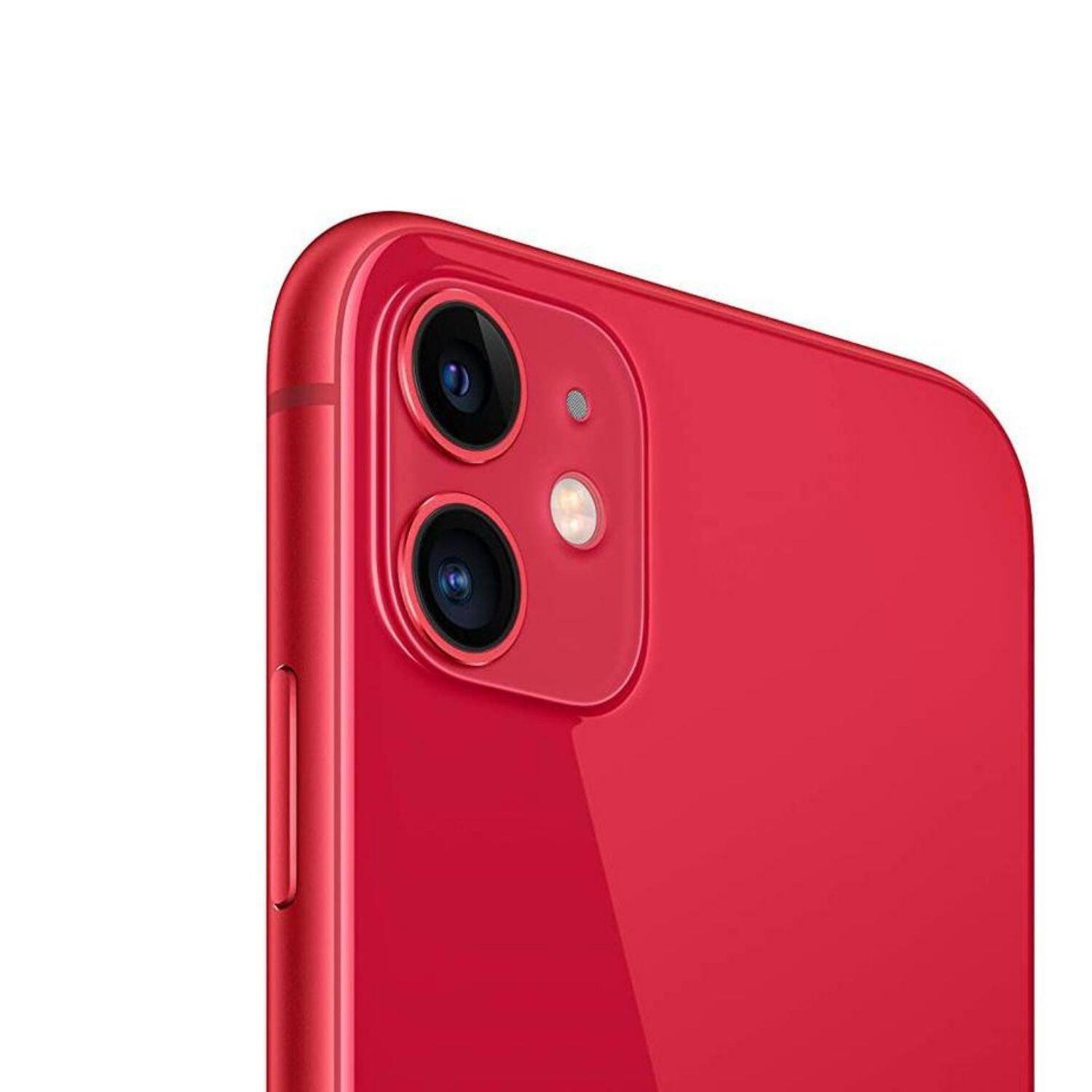 Back. Apple - iPhone 11 A2111 (Fully Unlocked) 128GB Bundle with Pre-Installed Tempered Glass - Red.