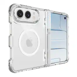 Dteck - for Apple iPhone Duo Magnetic Case with Hidden Kickstand & Hinge Protection,Shock-absorbent Rugged Hard Cover - Clear