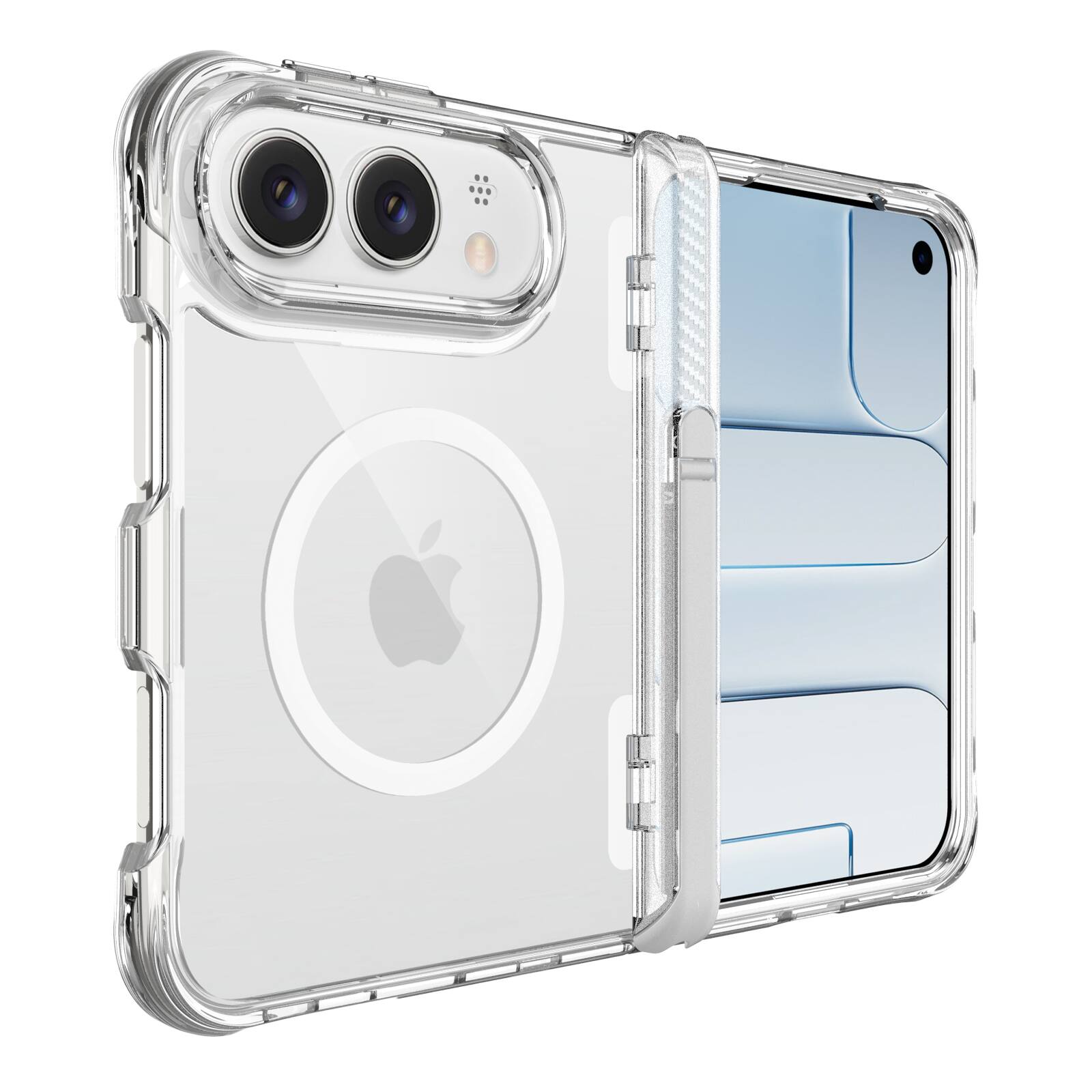 Dteck - for Apple iPhone Duo Magnetic Case with Hidden Kickstand & Hinge Protection,Shock-absorbent Rugged Hard Cover - Clear