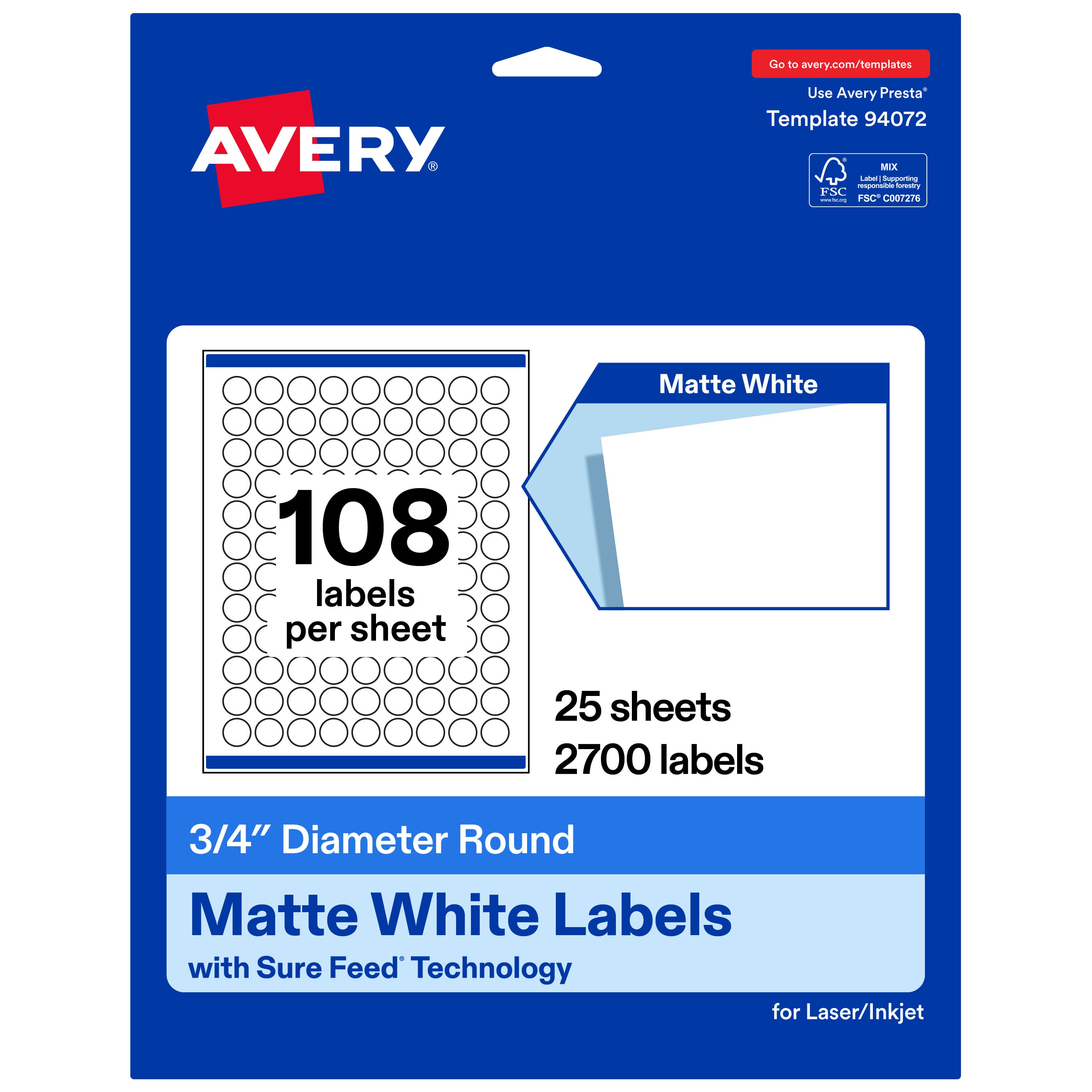 "Avery - Avery® Matte Round Labels, 3/4"" Diameter, 2700 Total - White" price history on PriceWatchPro