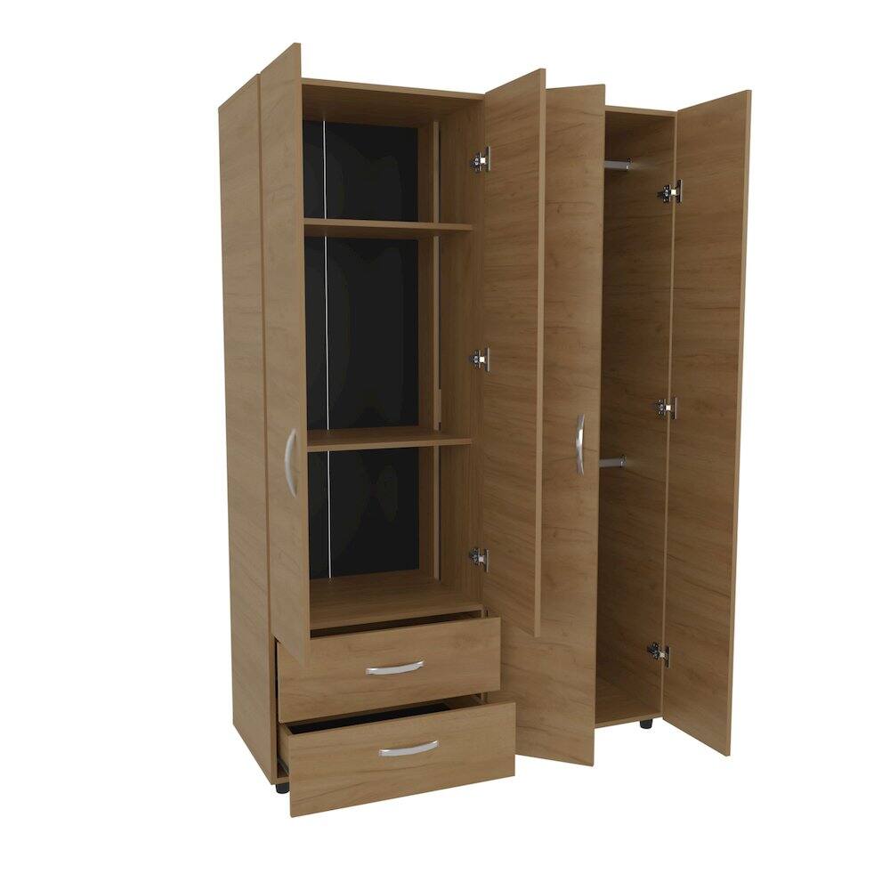 Alt View 1. TuHome - Armoire with 4 Doors, 2 Drawers, And 2 Hanging Rod, Storage Cabinet, Natural Oak - Brown.