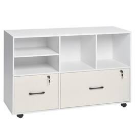 HTUTWOO - 2 Drawer Wooden File Cabinet -Mobile Filing Cabinet with Open Storage,Lockable Rolling File Organizer,Adjustable Shelves - White