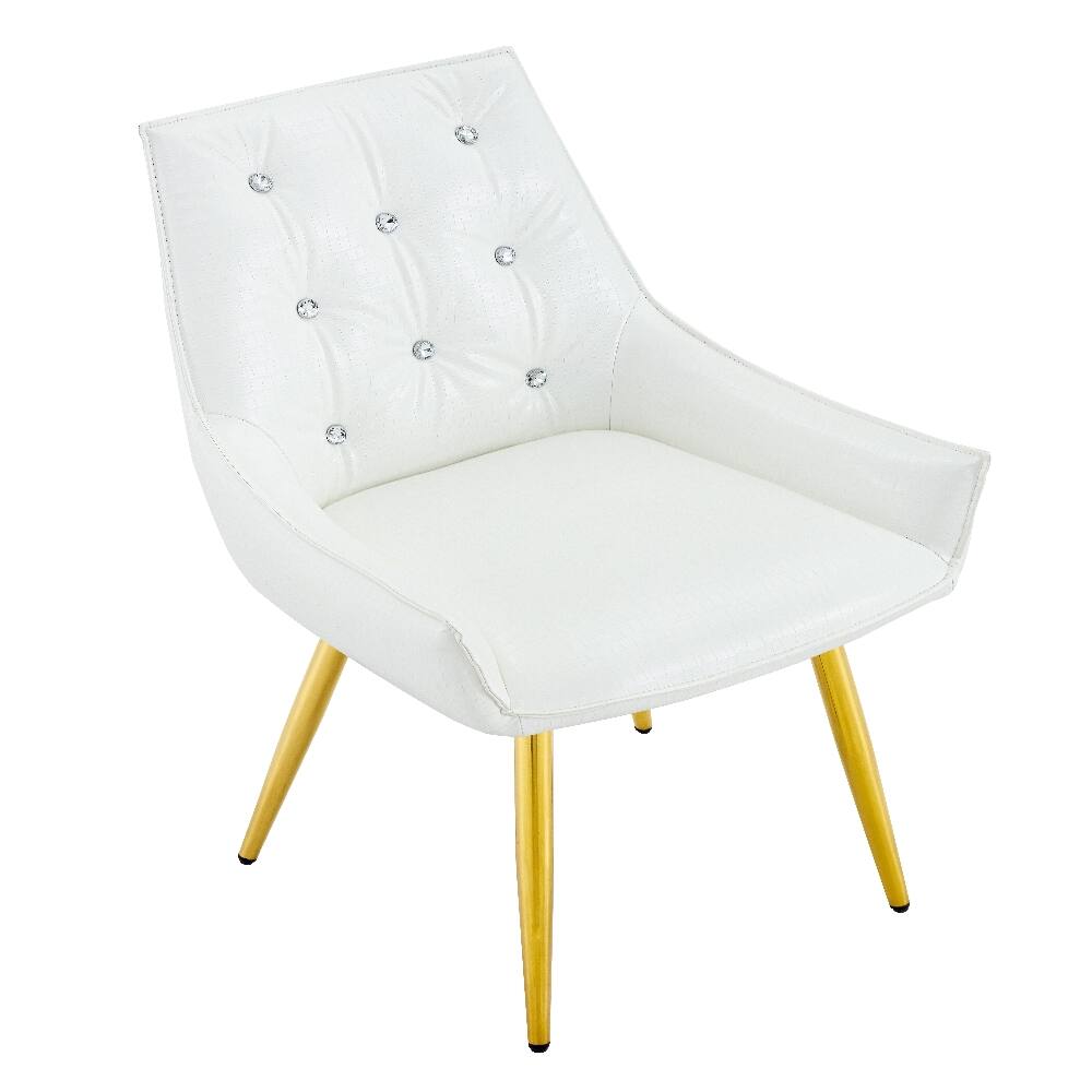 Alt View 2. Loheer - Loheer Crocodile Pattern Dining Chair White PU Leather Accent Chair Diamond Tufted Set of 2 - White.