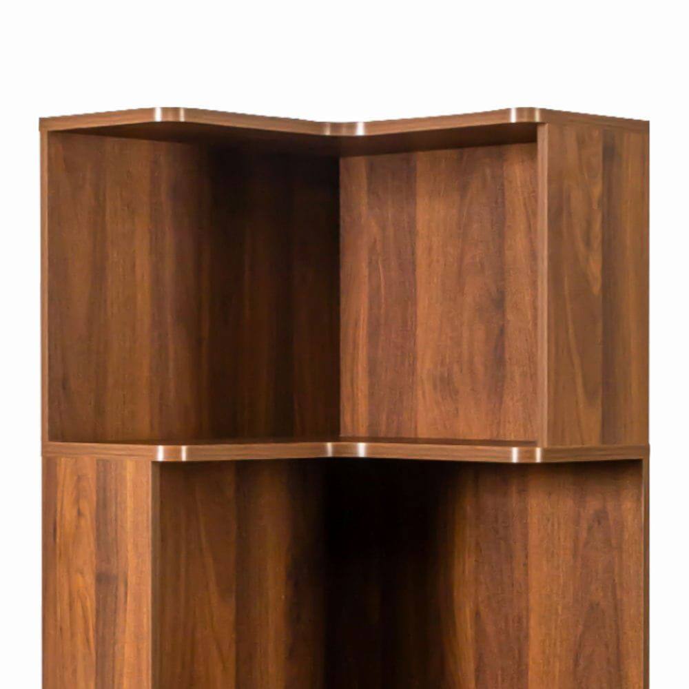 Alt View 5. Kadyn - Corner Book Shelf - 5 Tier Corner Bookcase with Baffle, Freestanding L Shaped Display Shelf Stand for Office, Brown - Brown.