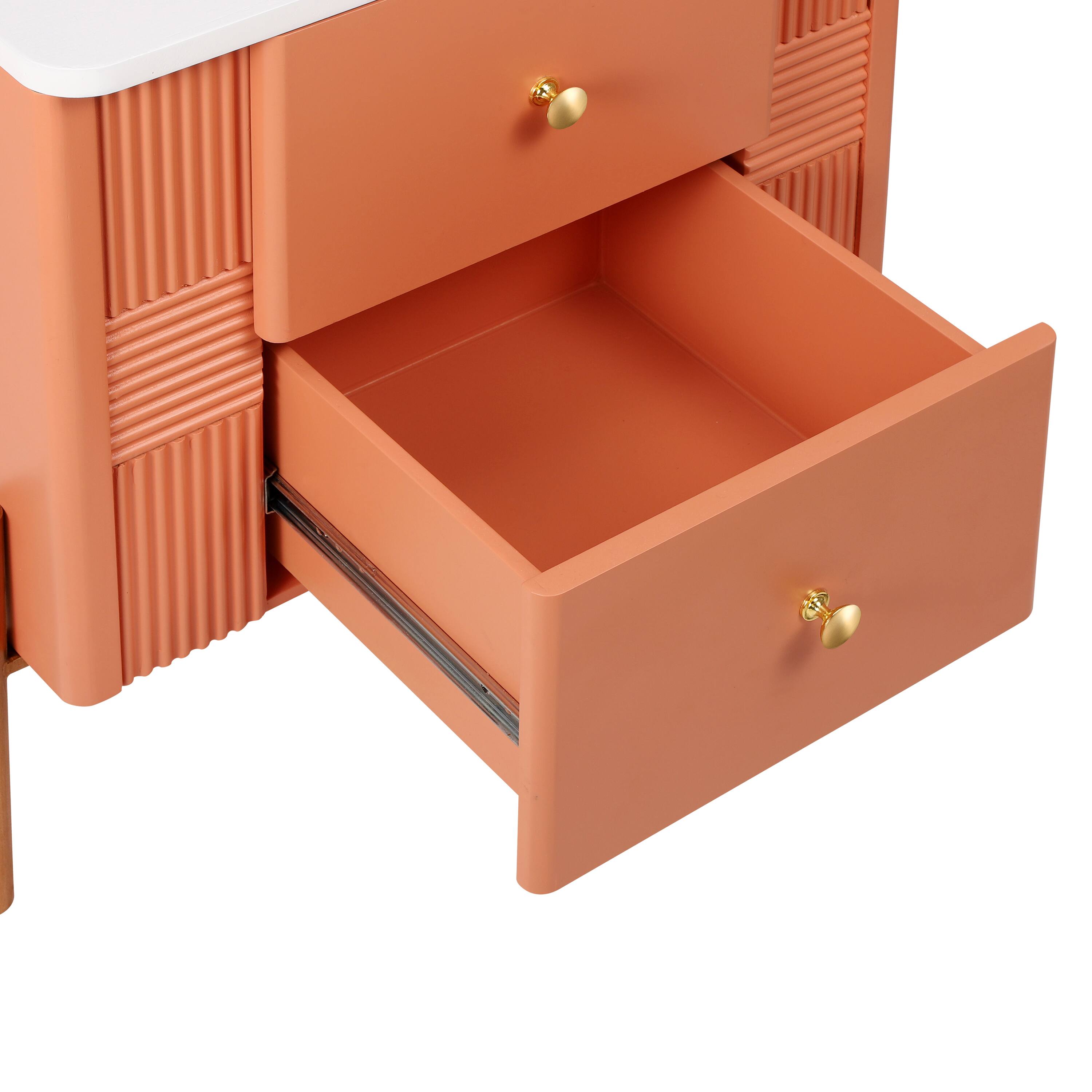 Alt View 6. Spaco - Spaco Modern Nightstand with Style - Fluted Design, 2 Drawers, Golden Handles & Legs - Ideal for Bedroom & Living - Orange.