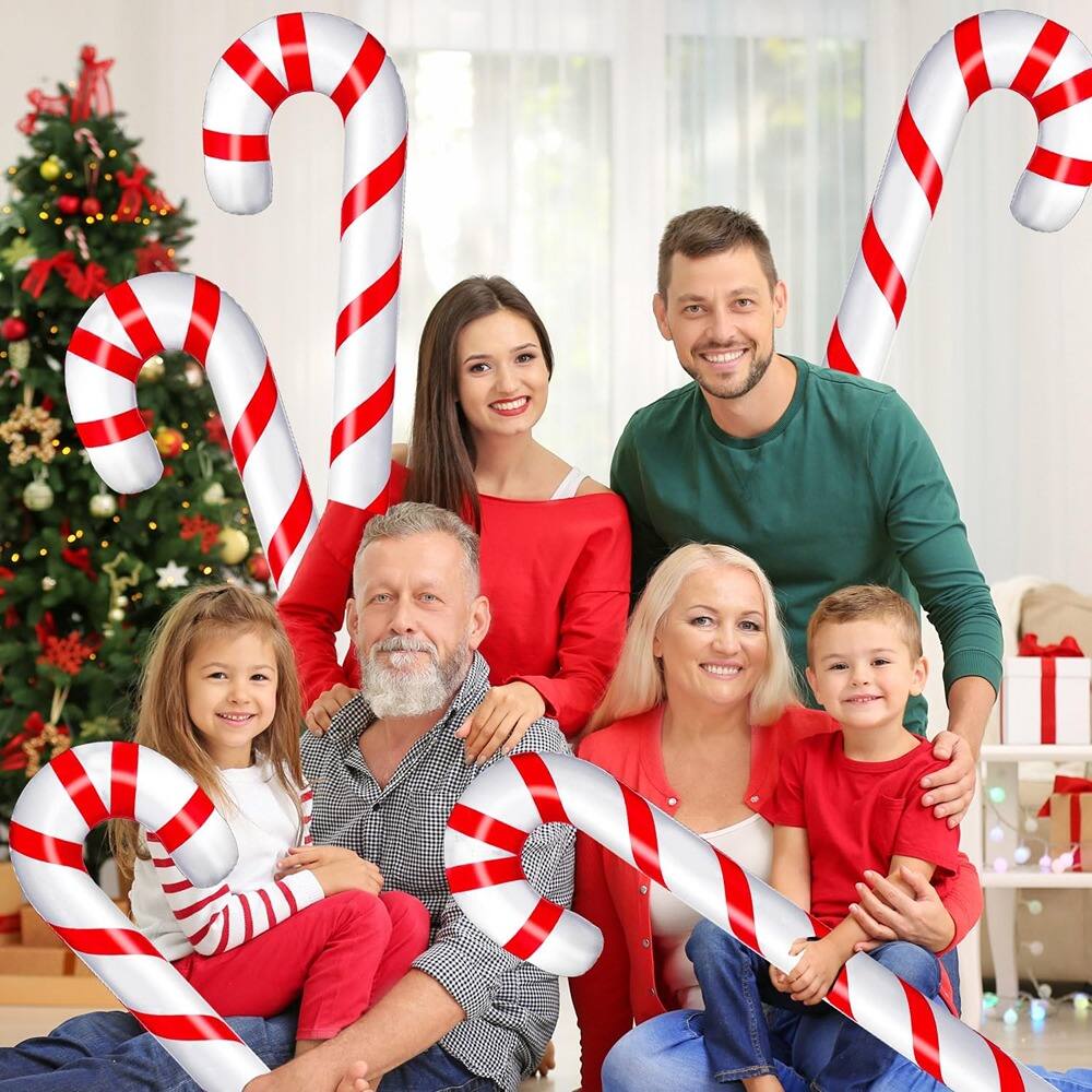 Back. PARKER SLATER - 5-Pc 35" Inflatable Candy Canes – Indoor & Outdoor Christmas Decor - Red + White.