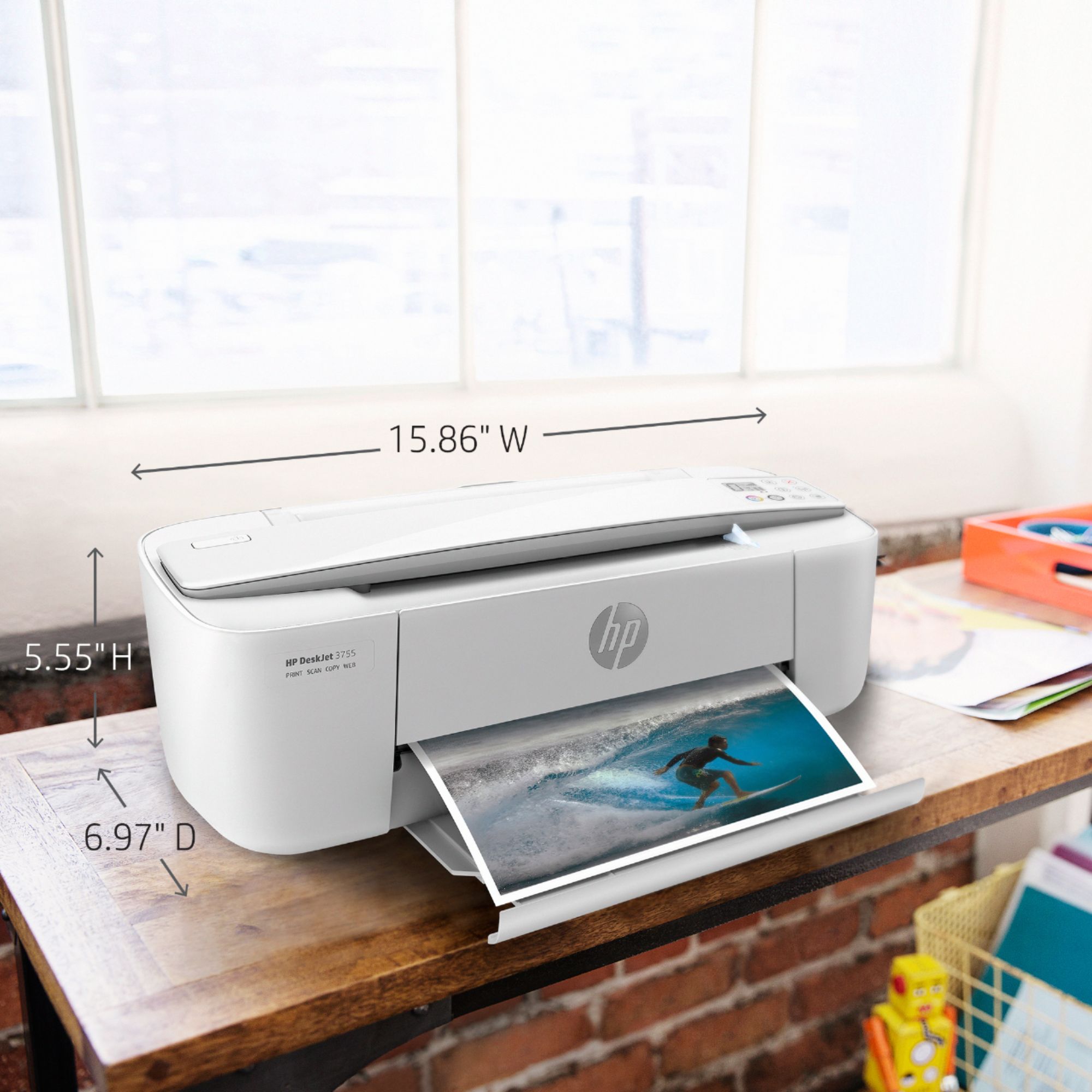 Impresora compacta multifunción HP Deskjet 3755 con impresión inalámbrica y  móvil, tinta lista para imprimir– Stone Accent (J9V91A), Azul