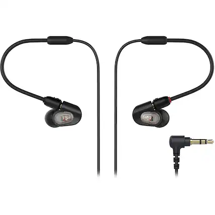Front. Audio-Technica - ATH E50 Wired In-Ear Headphones - Black.