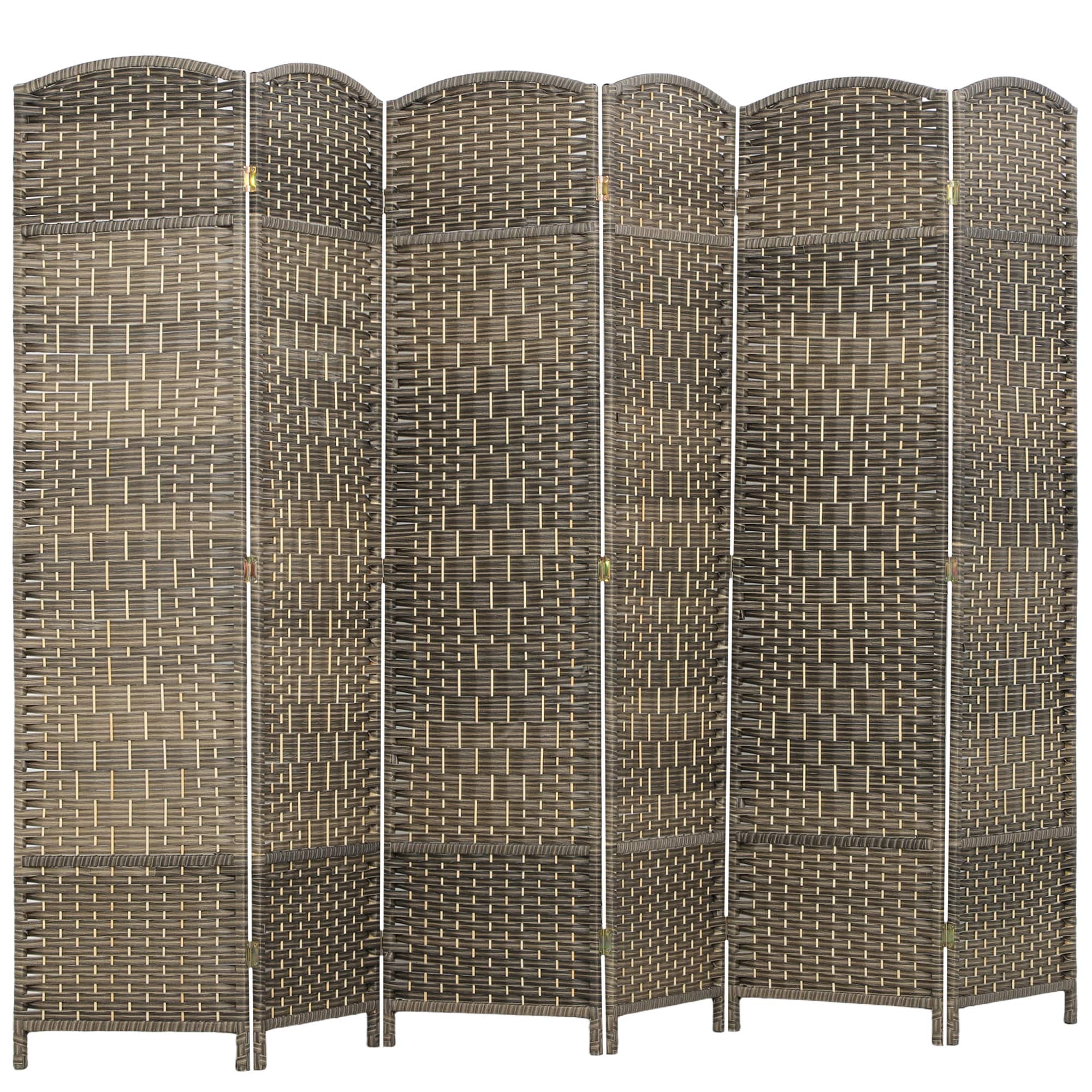 Homcom - 6 Panel Room Divider, 6' Tall Folding Privacy Screen, Hand-Woven Freestanding Wall Partition for Home Office, Bedroom - Brown