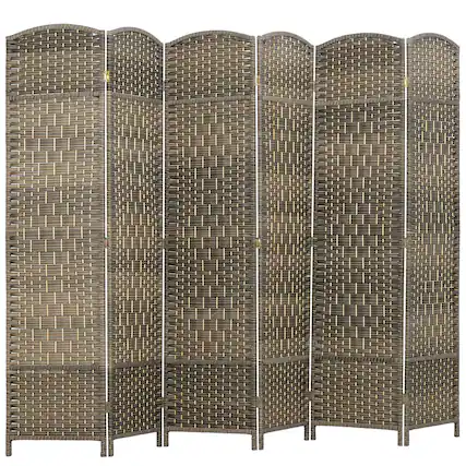 Front. Homcom - 6 Panel Room Divider, 6' Tall Folding Privacy Screen, Hand-Woven Freestanding Wall Partition for Home Office, Bedroom - brown.
