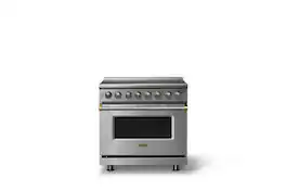Viking - 36"W. 5.6 Cu.Ft. Pro5S 6 Element Freestanding Electric Induction Convection Range - /Brushed Brass - Stainless Steel