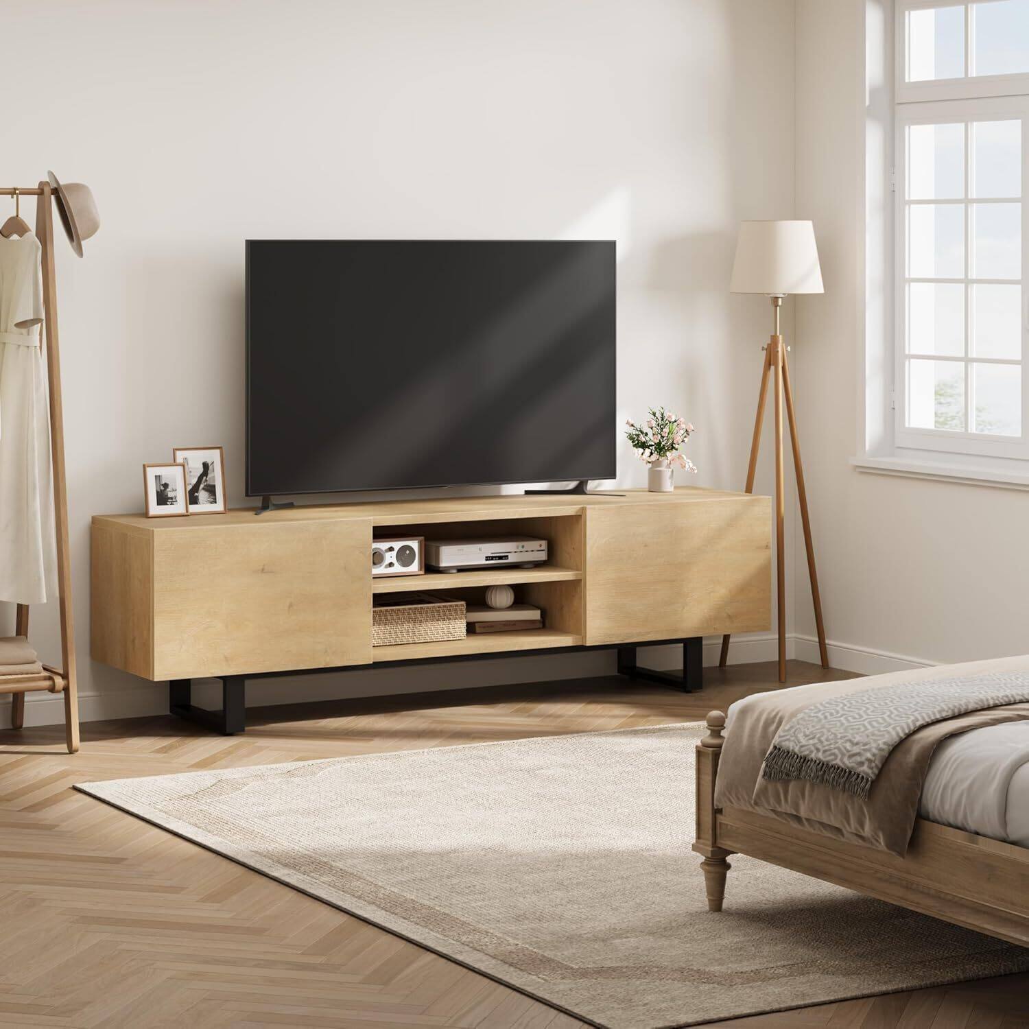 Alt View 1. Acekool - Modern 70" Entertainment Center TV Stand for 65/75/80 Inch TV with 2 Drawers & Open Shelves, Oak - Oak.