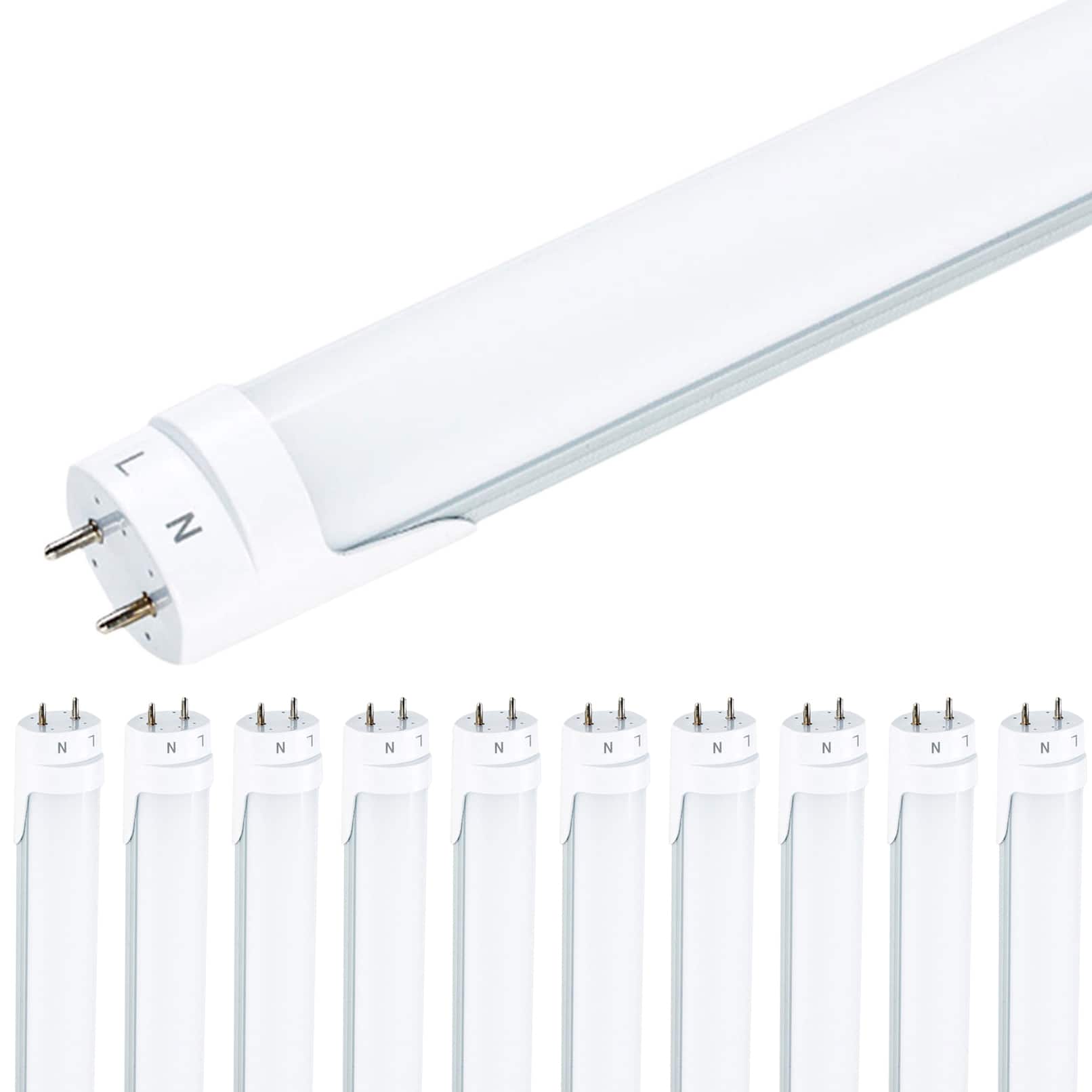 VIRIBRIGHT - T8 LED Tube, 4Ft, Frosted, Bypass Type B, 18W - 2200 Lumens (10 Pack) - 5000K
