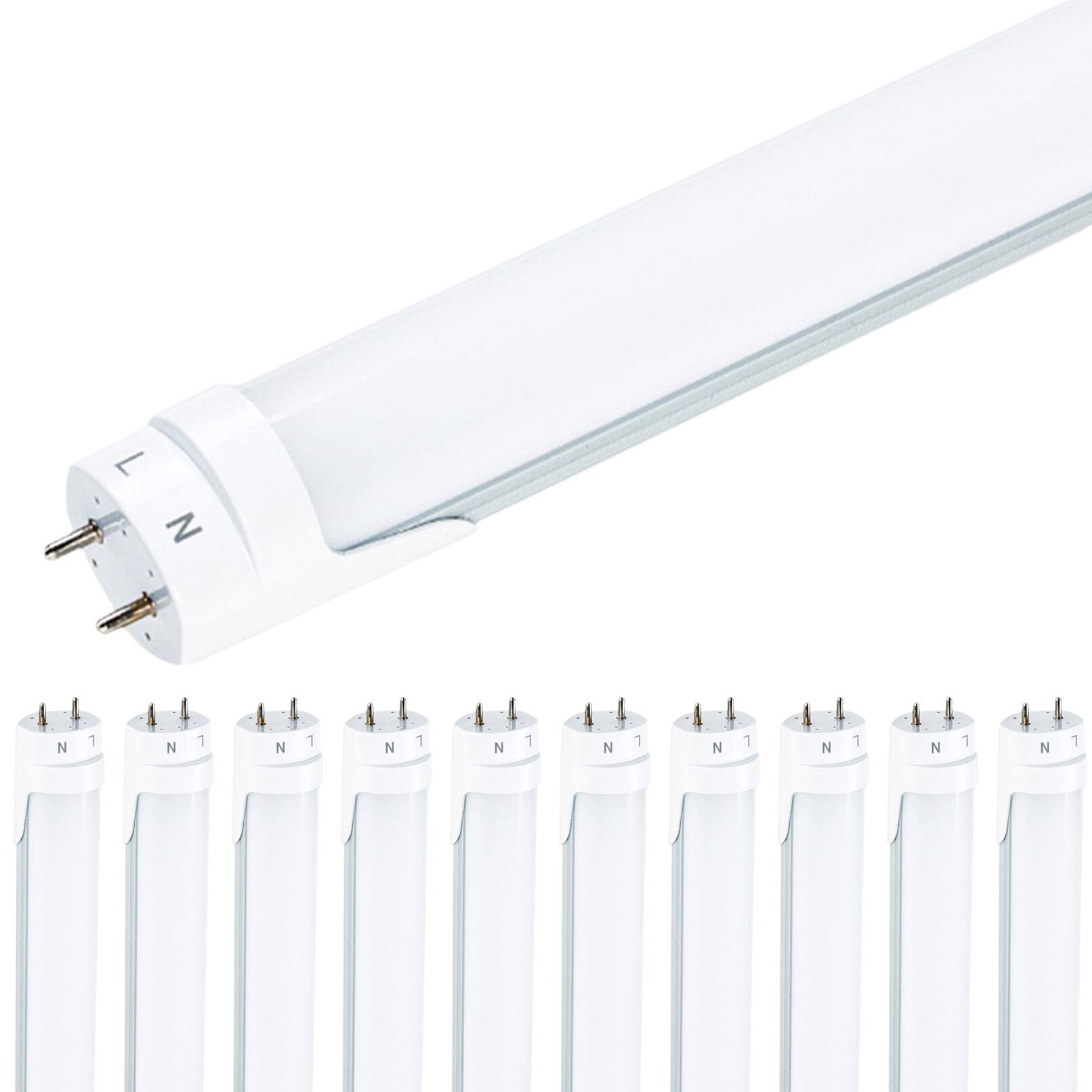Front. VIRIBRIGHT - 4 Foot Ballast Bypass 18 Watt T8 LED Tube Light Bulbs - 6000K Daylight White - 10 Pack - 6000K.