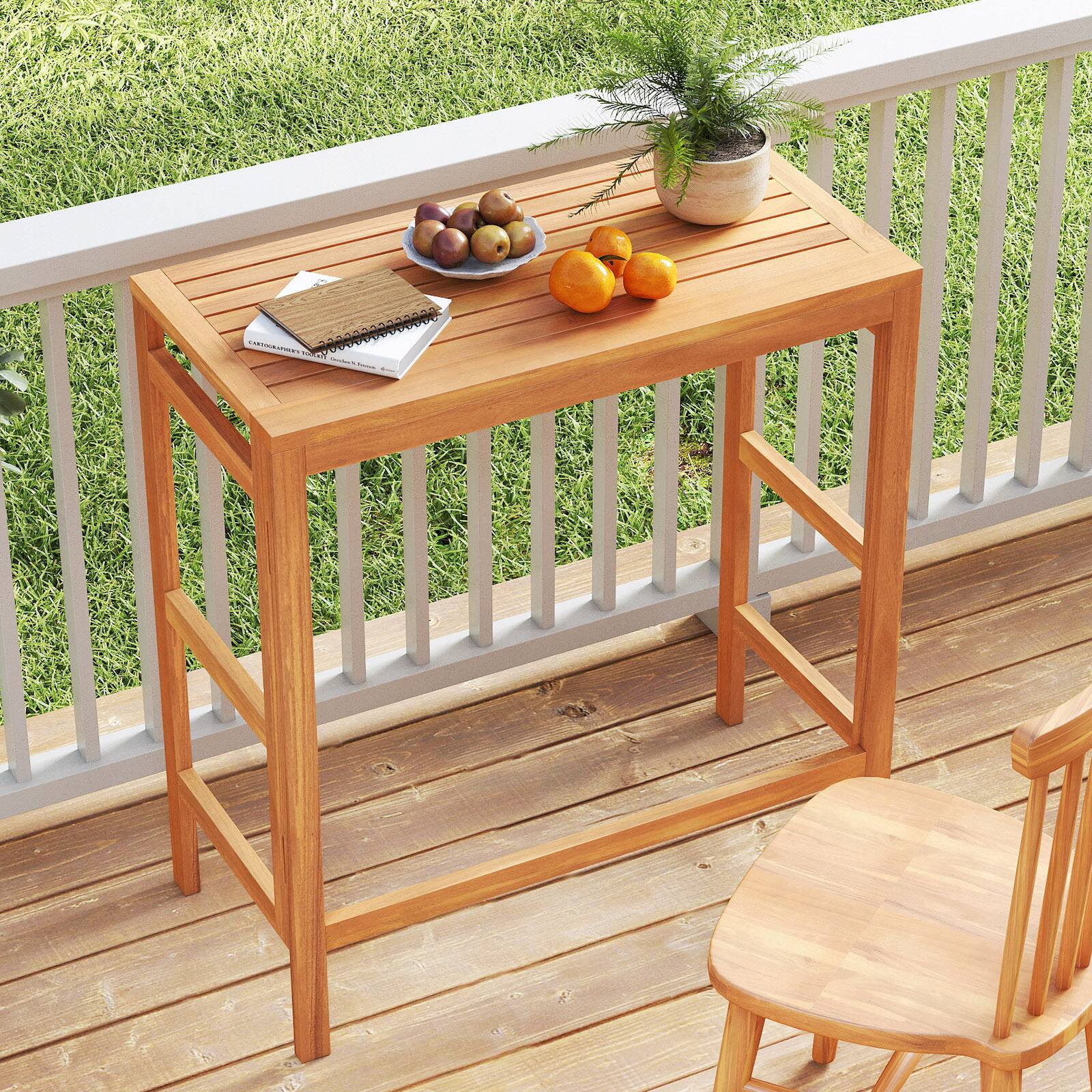 Alt View 1. Gymax - Gymax Acacia Wood Outdoor Bar Table w/Slatted Tabletop for Balcony Backyard Garden - Yellow.