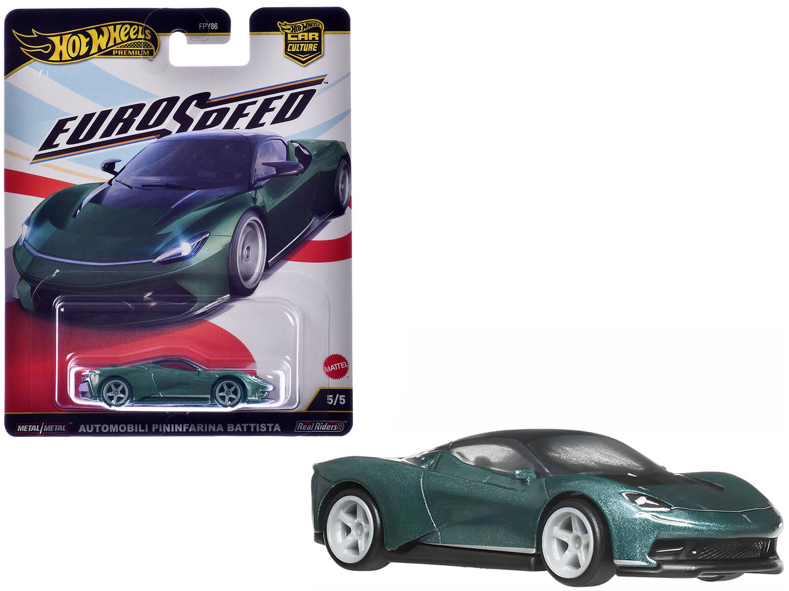 FPY86  
Hot Wheels Premium  
EuroSpeed  
Hot Wheels Car Culture  
5/5  
Mattel  
Metal/Metal  
Automobili Pininfarina Battista  
Real Riders