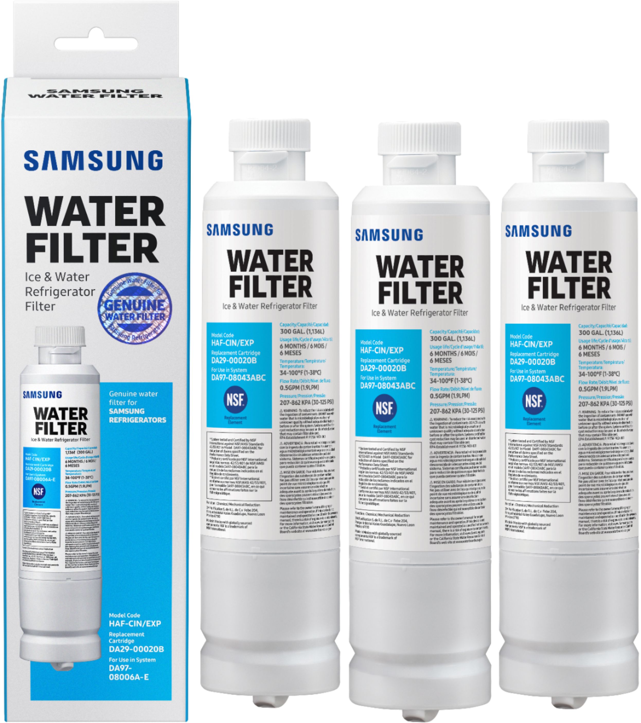 3 Pack Aquacrest Water Filter Replacement for Samsung RS267TDBP Refrigerator