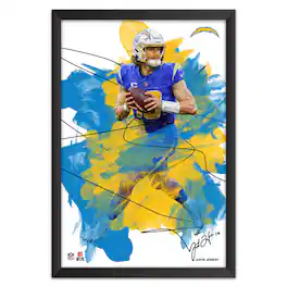 Sporticulture - Justin Herbert Los Angeles Chargers 14" x 20" Brush Stroke Player Framed Art Print - Multicolor