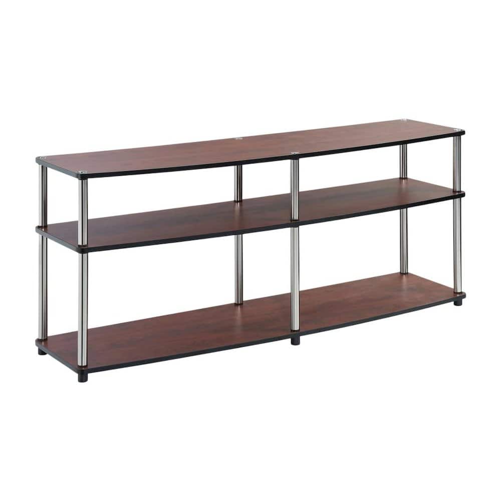 FurniFact - Cherry 3-tier TV stand, sturdy particle board construction, stainless steel - Brown
