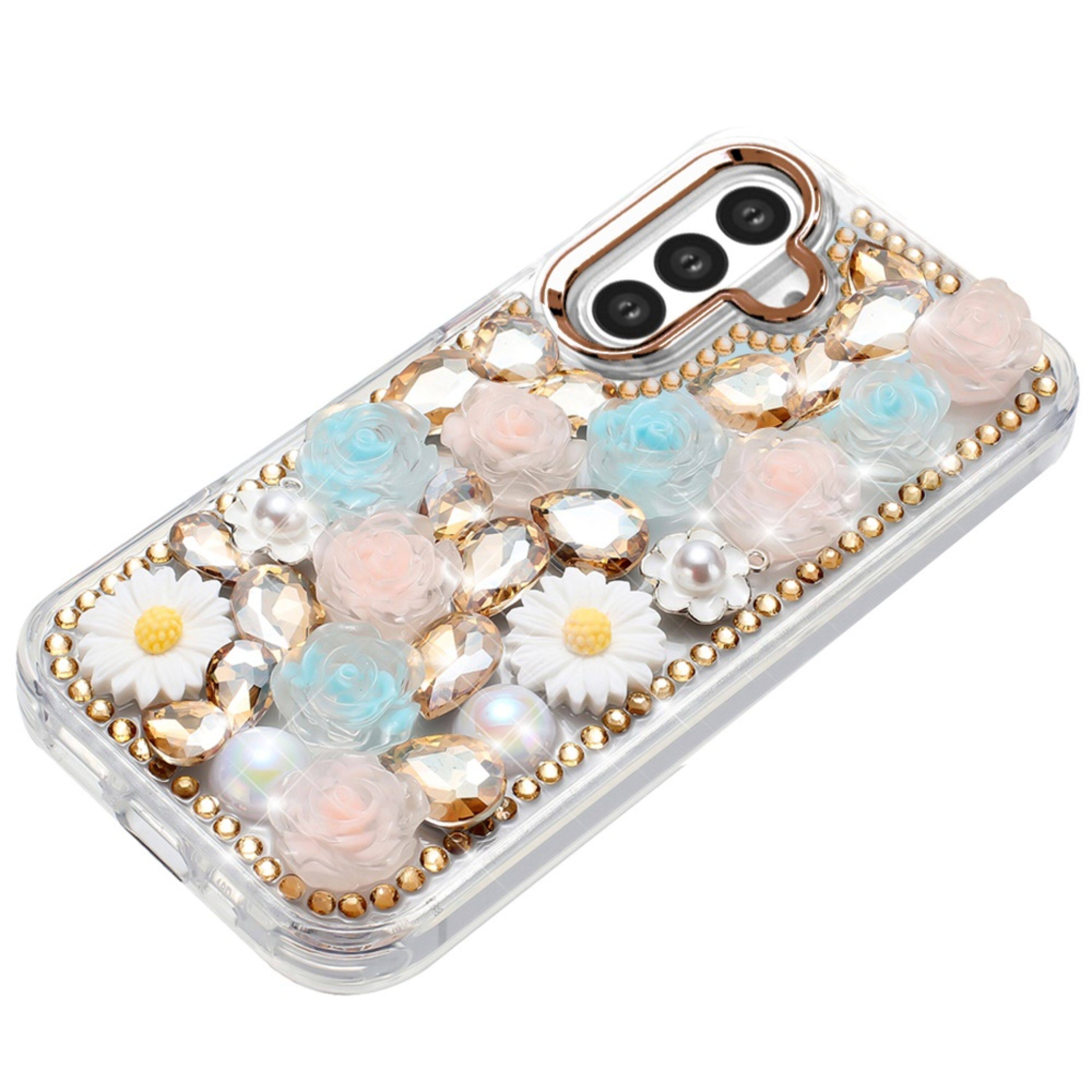 Left. Kitcheniva - 3D Rhinestone Jewel Bling Case With Tempered Glass For Samsung S26 Plus Gold - Gold.