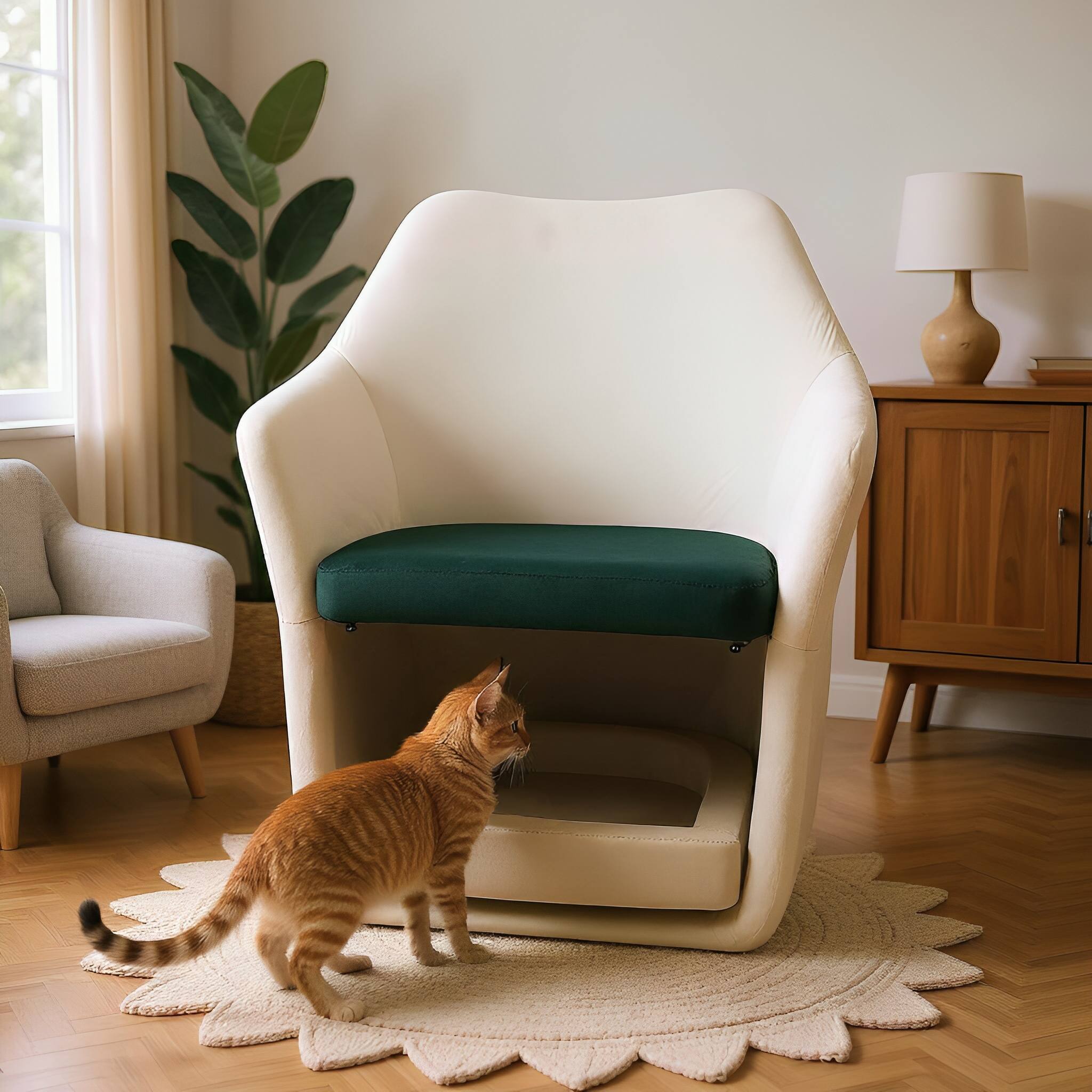 Alt View 6. Bestier - 2 in 1 Pet Friendly Mid Century Modern Accent Chair Soft Fabric Upholstered Leisure Armchair for Home - White.