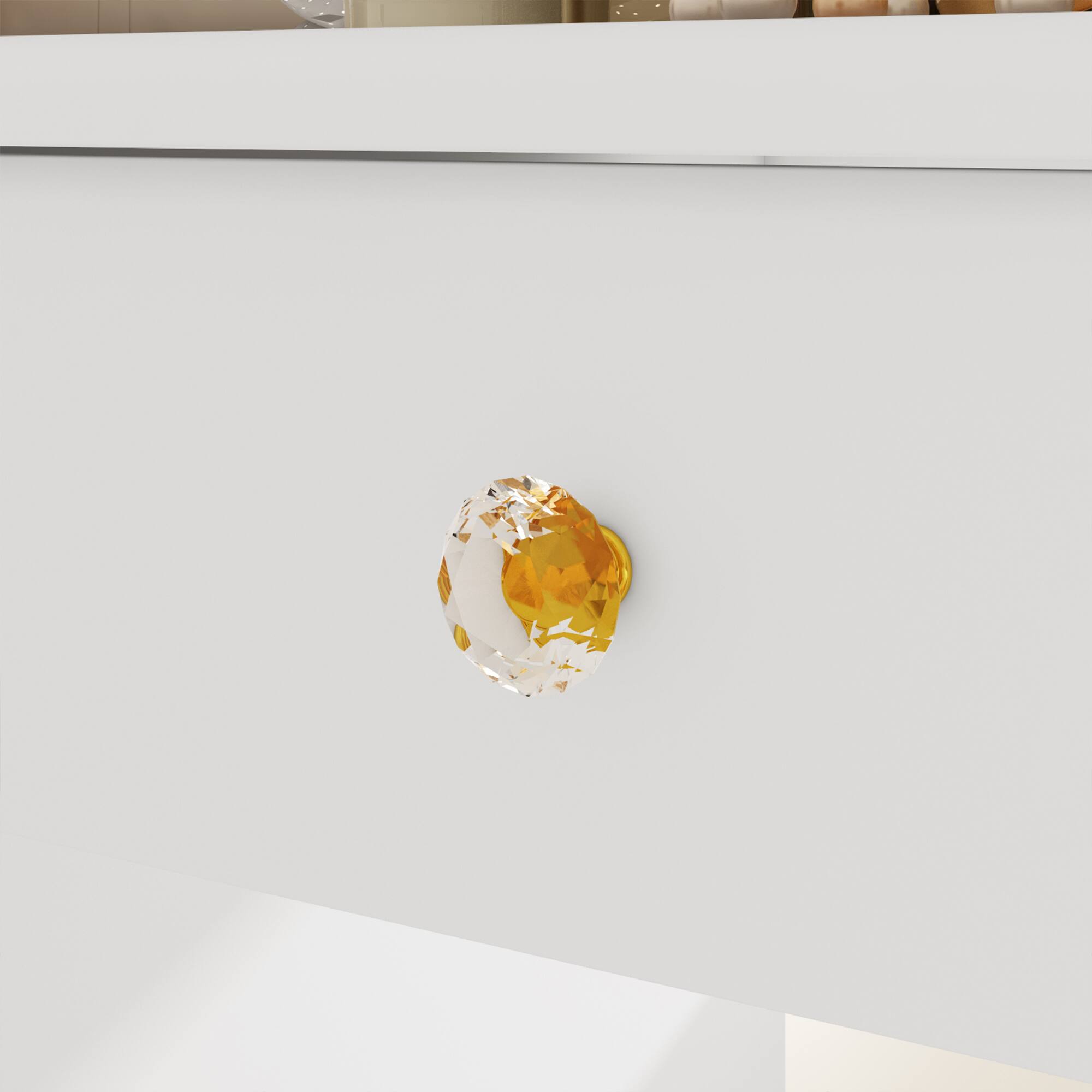 Alt View 5. Famapy - Hollywood Tri-Mirror Vanity with Glass Top & Sphere Lights Remote 3-Color Dimmable Lighting Display Cabinet - White.