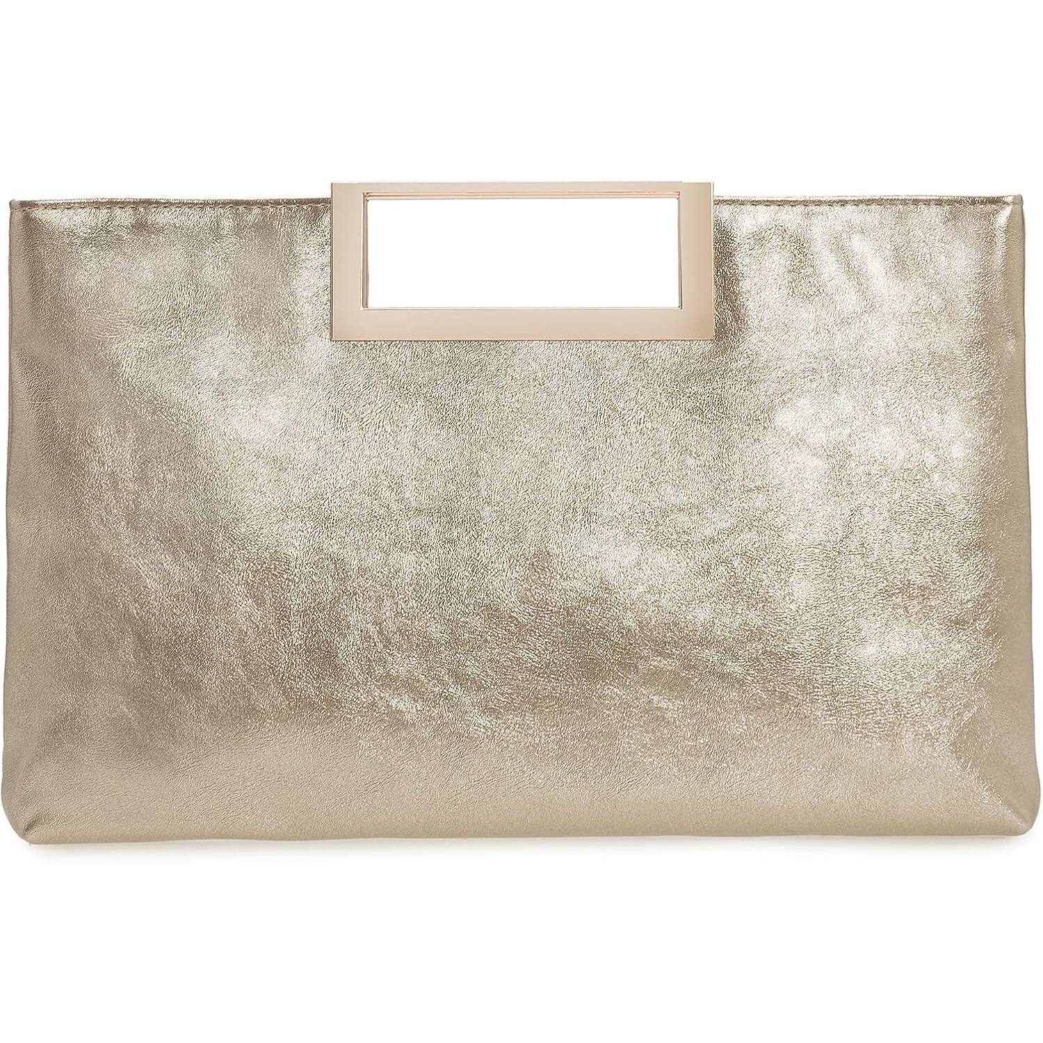 Front. ZUQIETA - ZUQIETA  Women's PU Leather Convertible Handbag - Fashionable Clutch & Shoulder Bag - Gold.