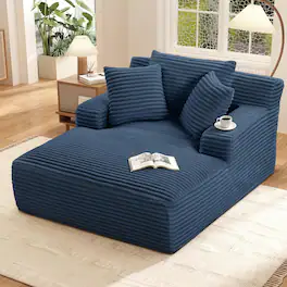 Aukfa - Corduroy Sleeper Sofa & Lounge Chair - No Assembly, Deep Seat, Armrests, 2 Pillows | Upholstered Chaise, Indoor Comfort - Blue