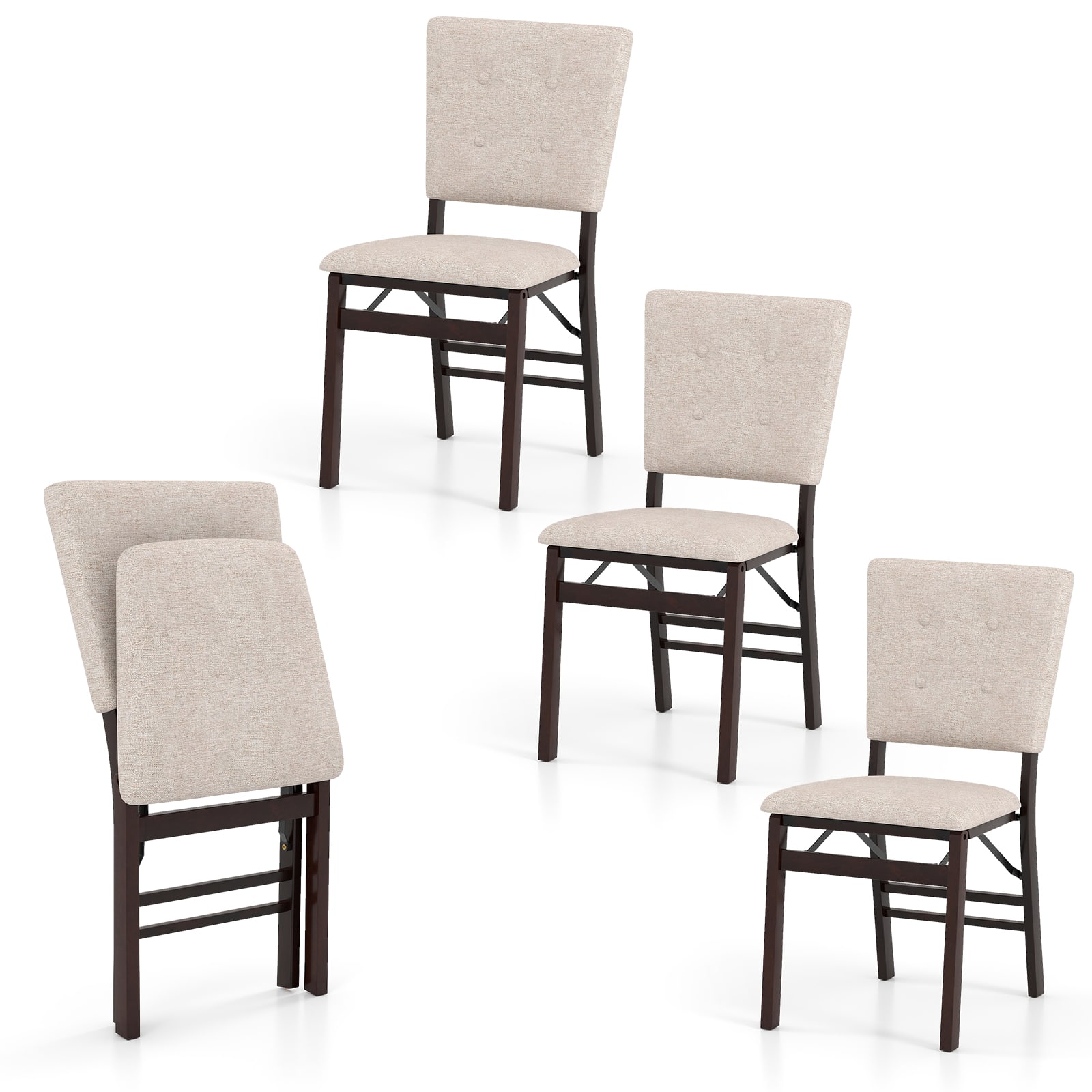 Gymax - Foldable Dining Chair Set of 4 w/Padded Seat & Tilt Backrest Rubber Wood Legs - Brown price history on PriceWatchPro