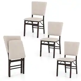 Gymax - Foldable Dining Chair Set of 4 w/Padded Seat & Tilt Backrest Rubber Wood Legs - Brown